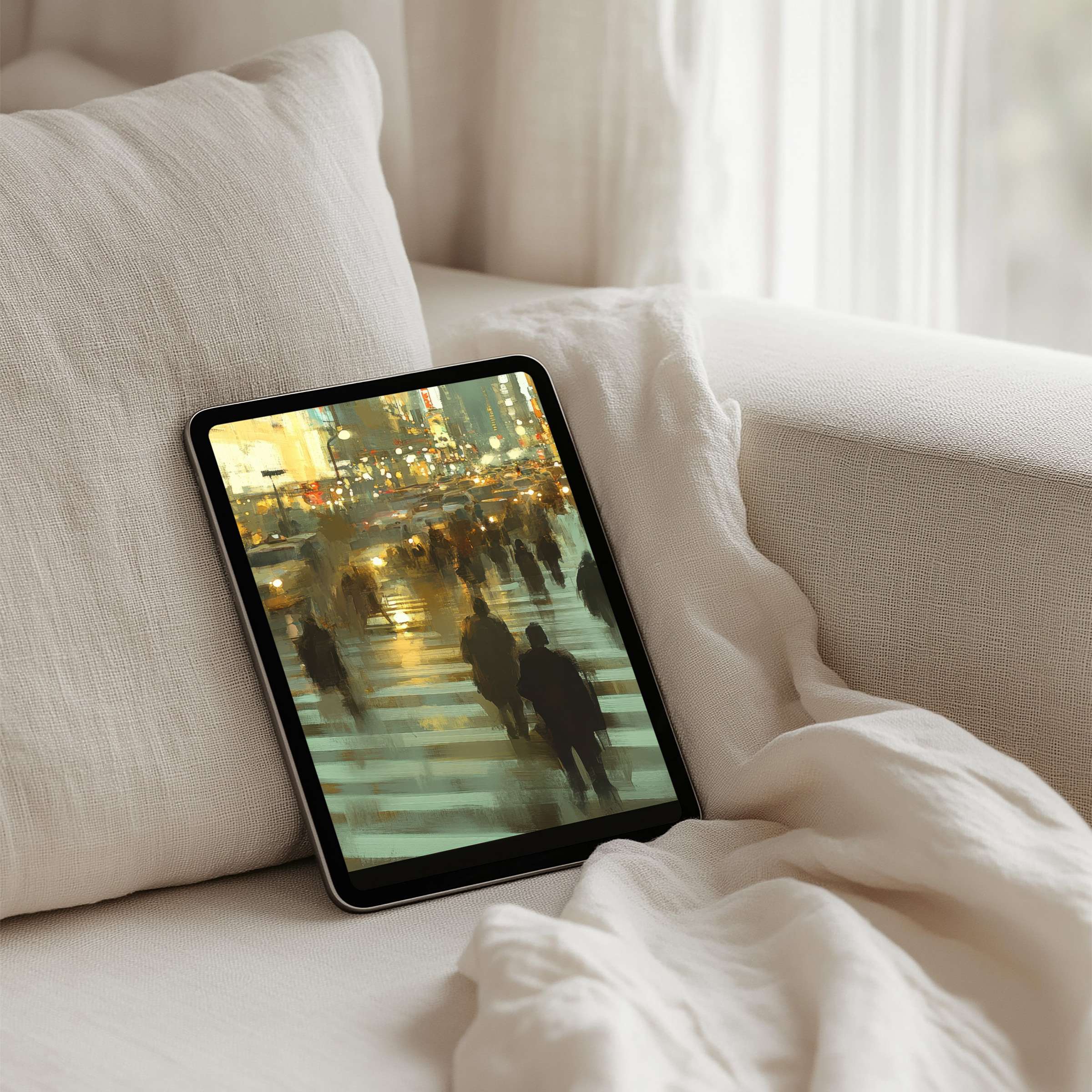 Elegant abstract cityscape iPad background in warm tones offers instant download for tablet users seeking calm and inspiration