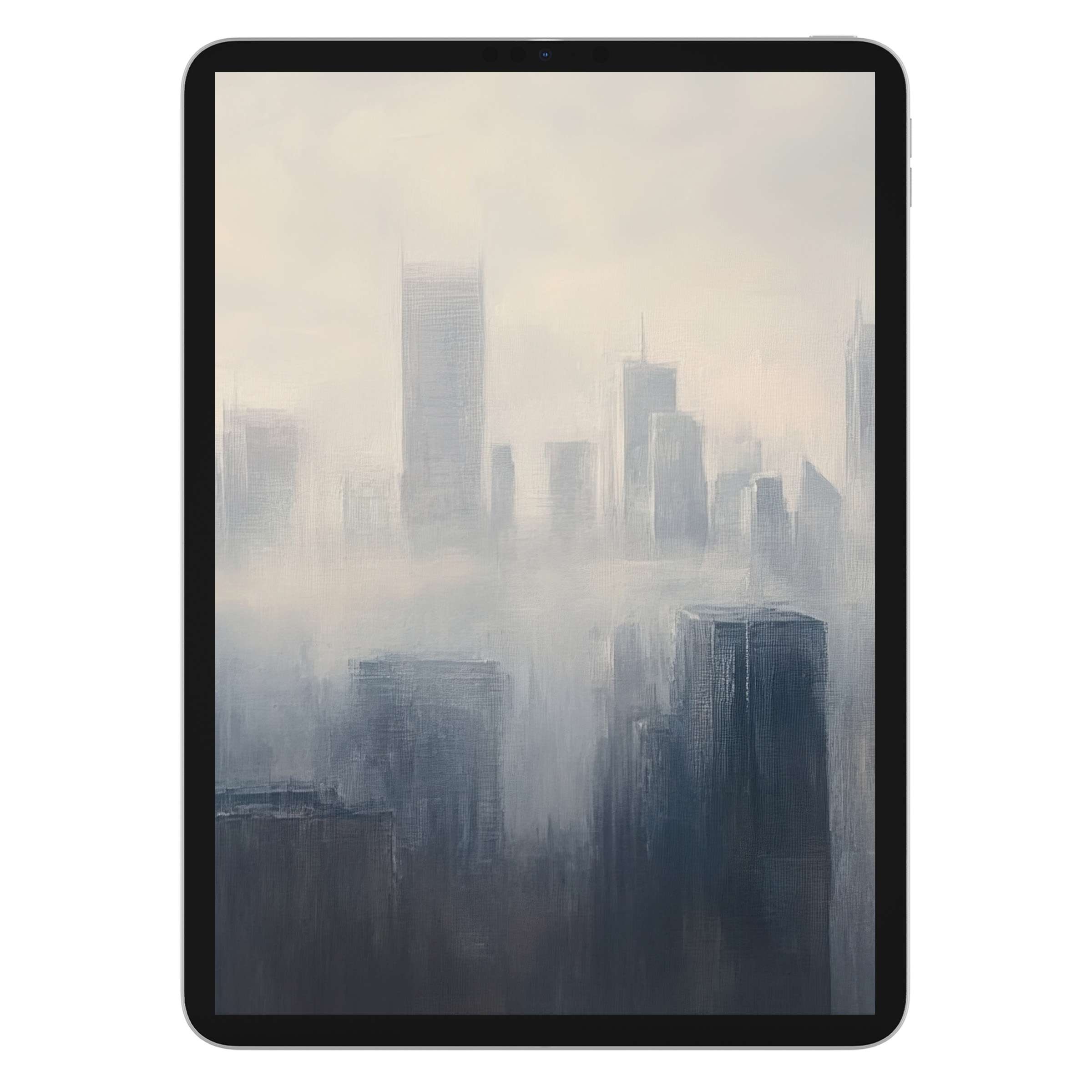 Urban art iPad wallpaper with soft pastel city skyline evokes calm elegance, perfect for tablet background and digital download
