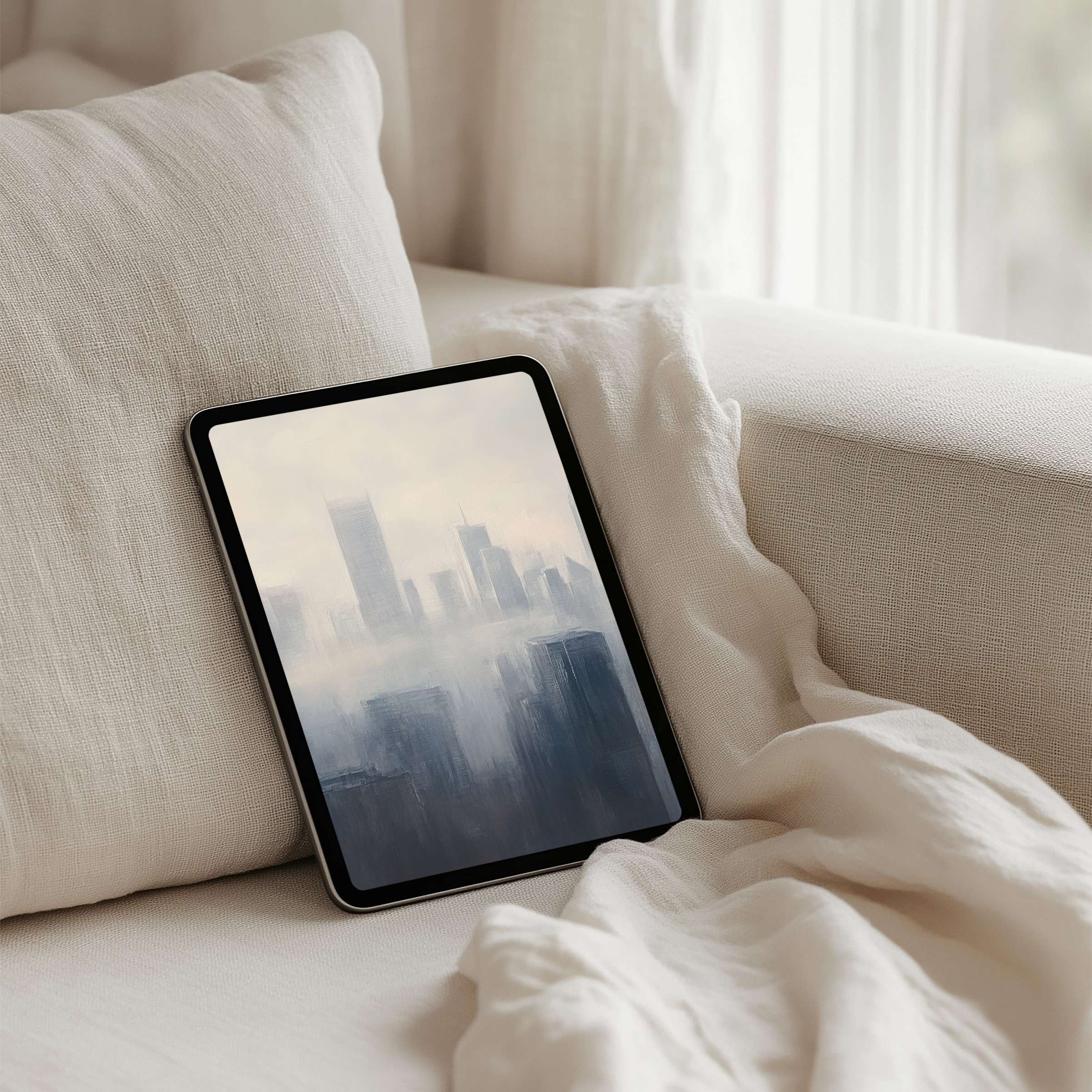 Elegant cityscape iPad background for instant download offers calm inspiration for your tablet, adding serene mindfulness to any device