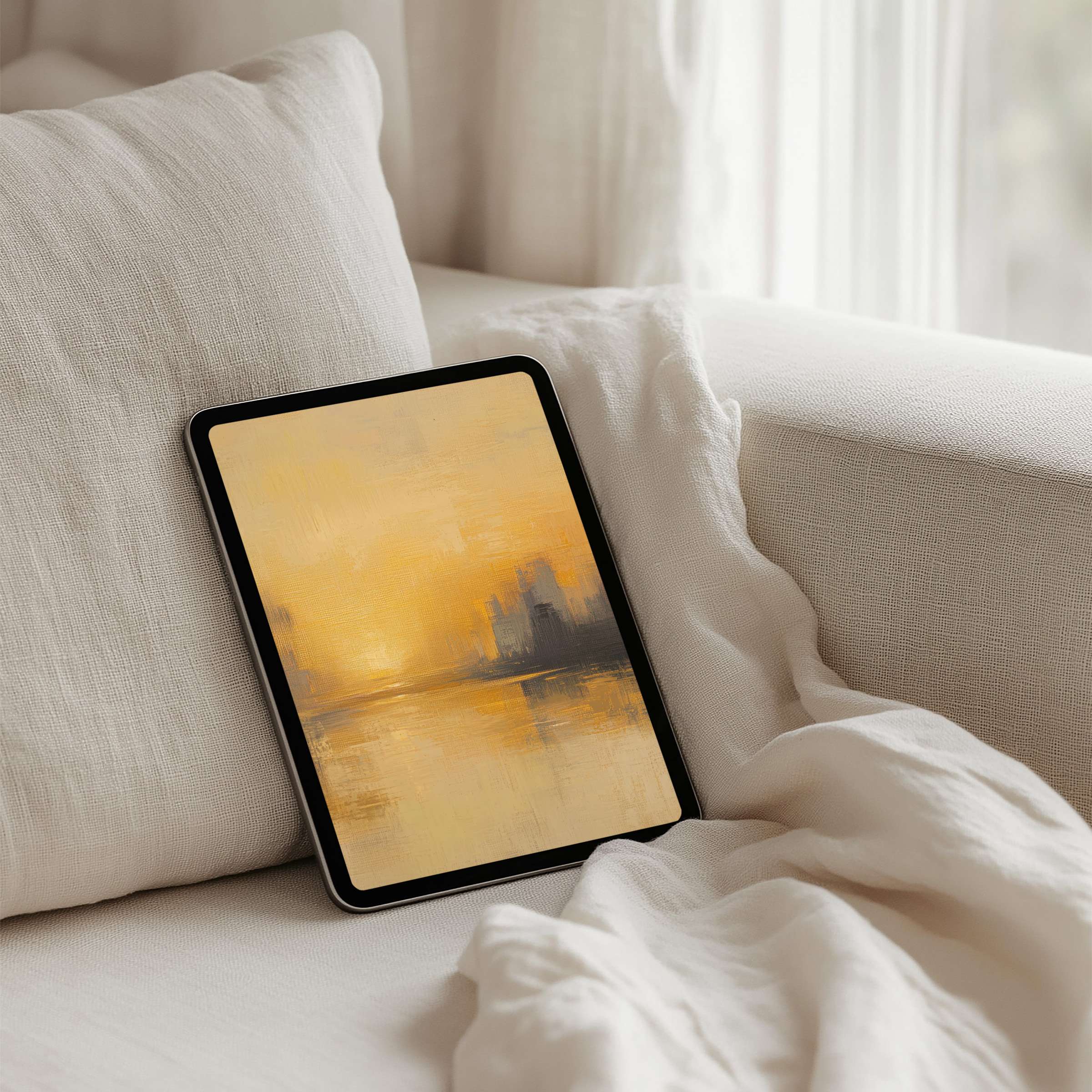 Elegant abstract gold and gray iPad background offers instant download for your tablet adding calm inspiration to any space