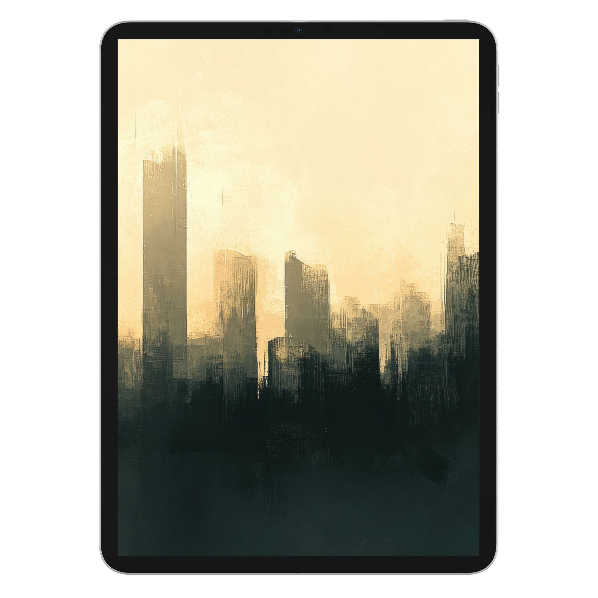 Urban art iPad wallpaper features a serene abstract cityscape with soft earthy tones, perfect for a calming tablet background digital download