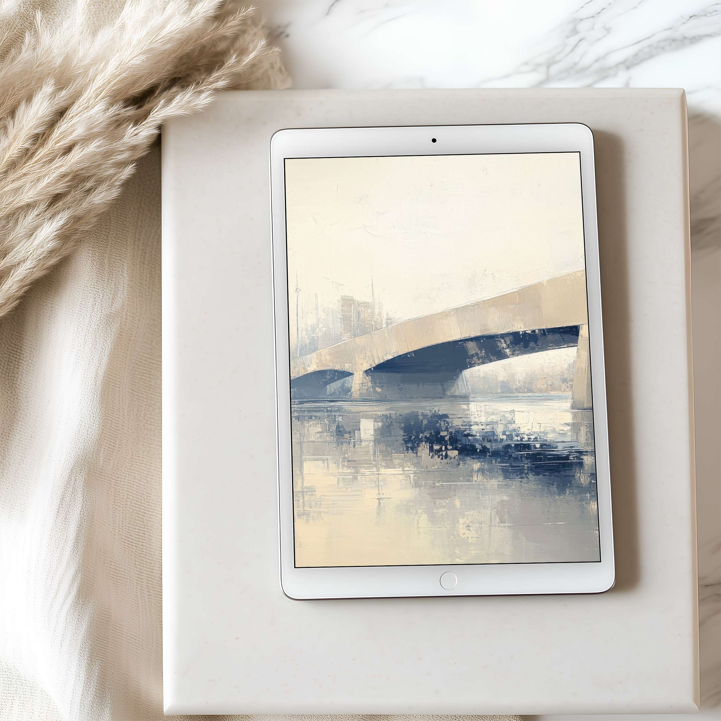 Elegant tablet wallpaper featuring a serene bridge and soft hues, perfect for iPad or Android tablets, offering a calm digital download