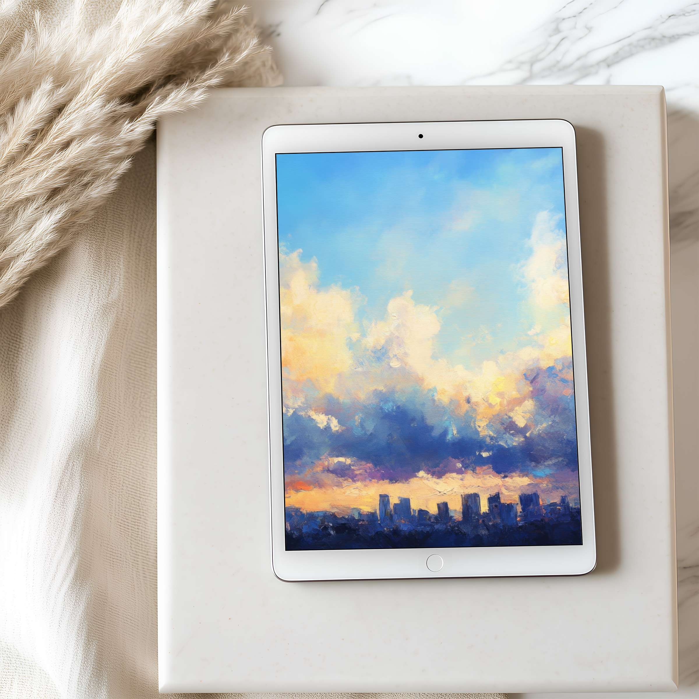 Elegant cityscape tablet wallpaper in high resolution offers a calming digital download for iPad or Android, enhancing aesthetics