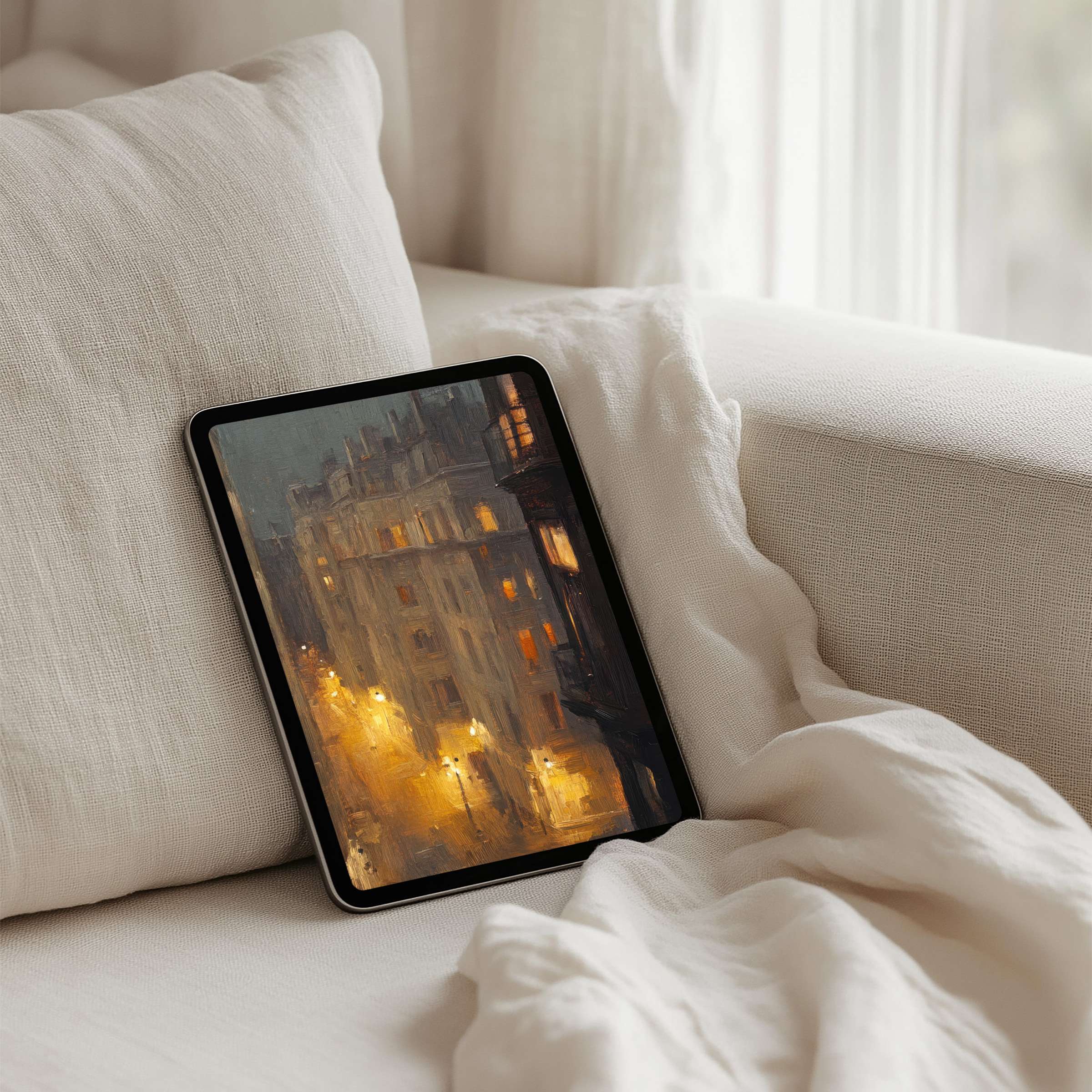Elegant iPad background showcasing a calming cityscape art perfectly fits tablets like Samsung Android available for instant download
