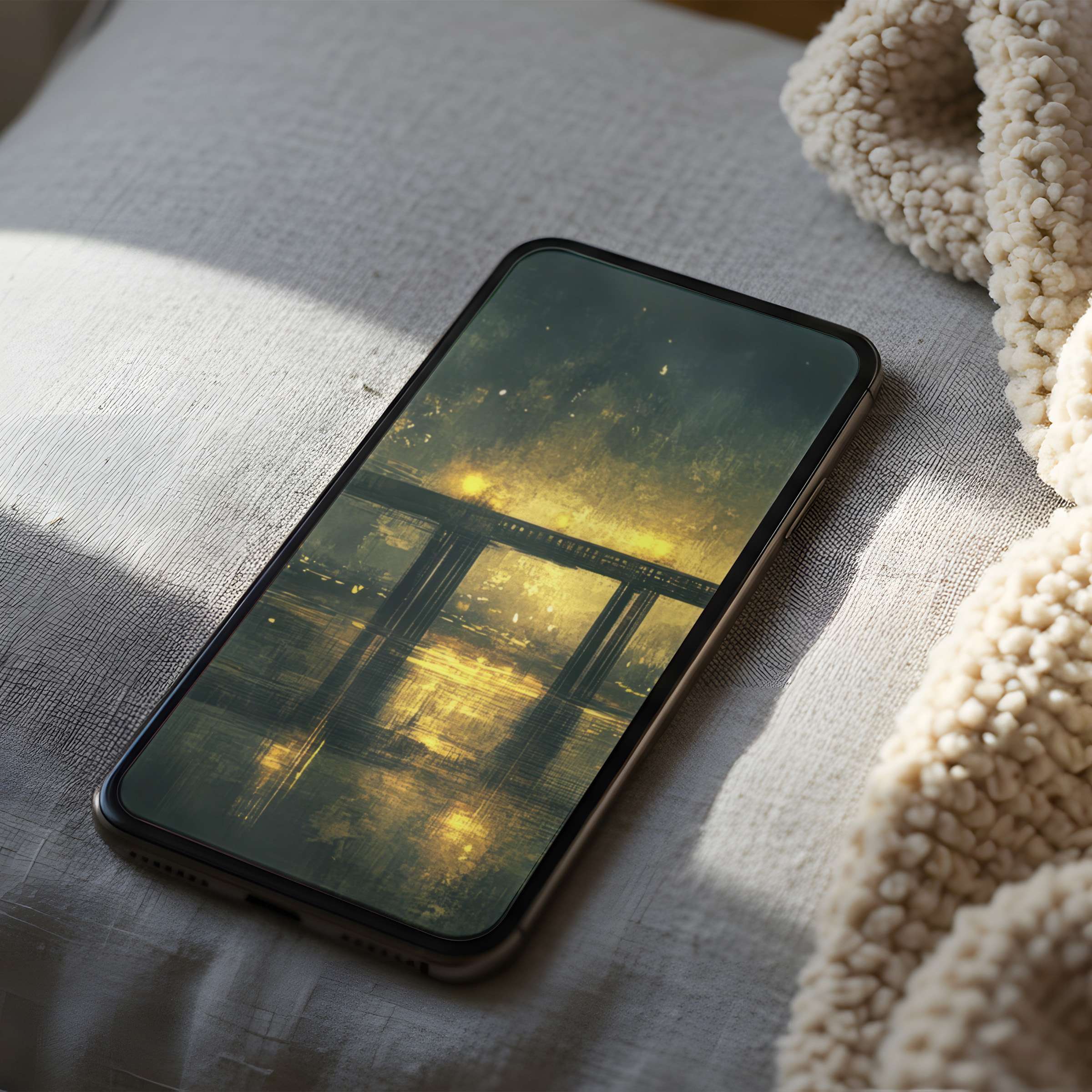 Elegant phone wallpaper showcasing a high-resolution artistic bridge scene with golden hues, offering tranquility and style for iPhone and Android