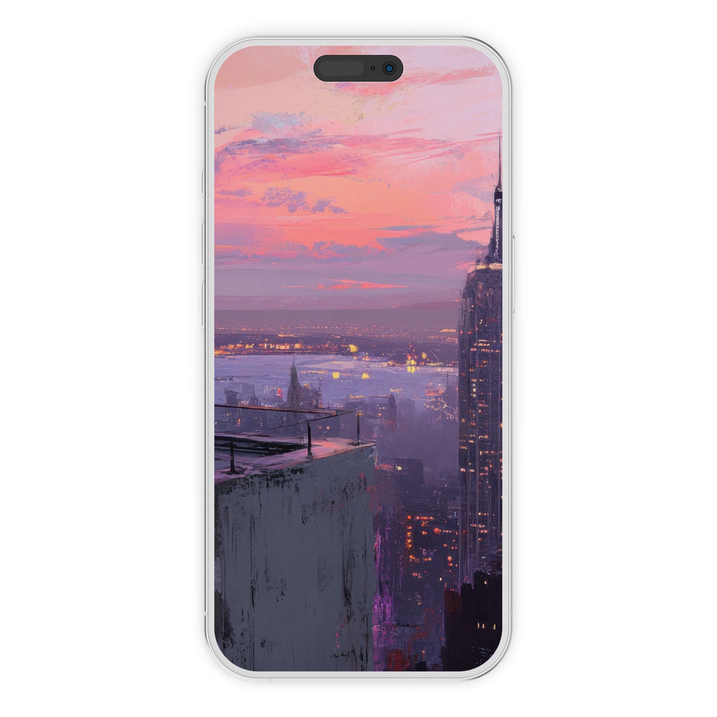 Urban art iPhone wallpaper offers a serene digital download featuring a pink and purple sunset, ideal phone background for elegance