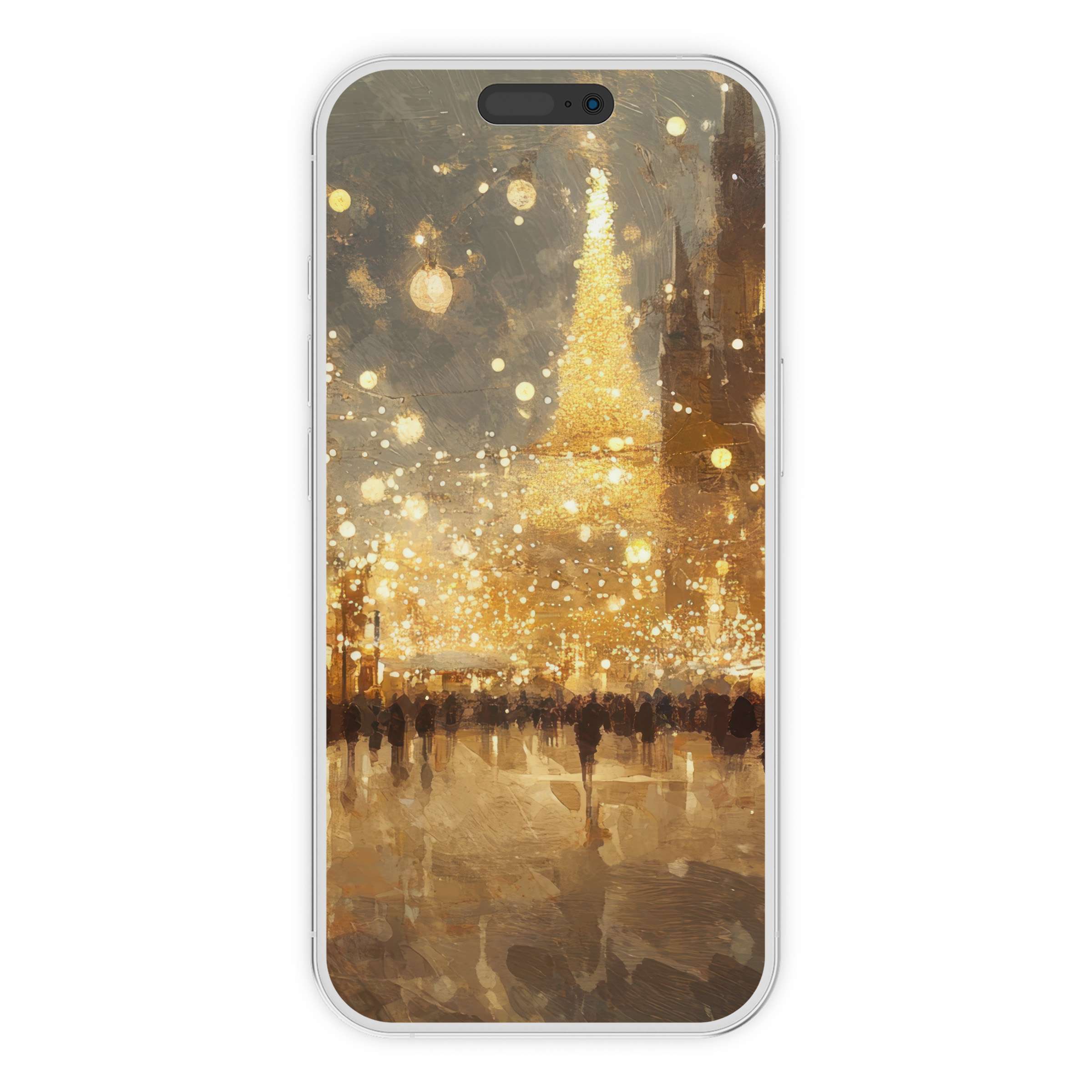 Elegant urban art iPhone wallpaper digital download features a golden, dreamy night scene background suitable for phone screens