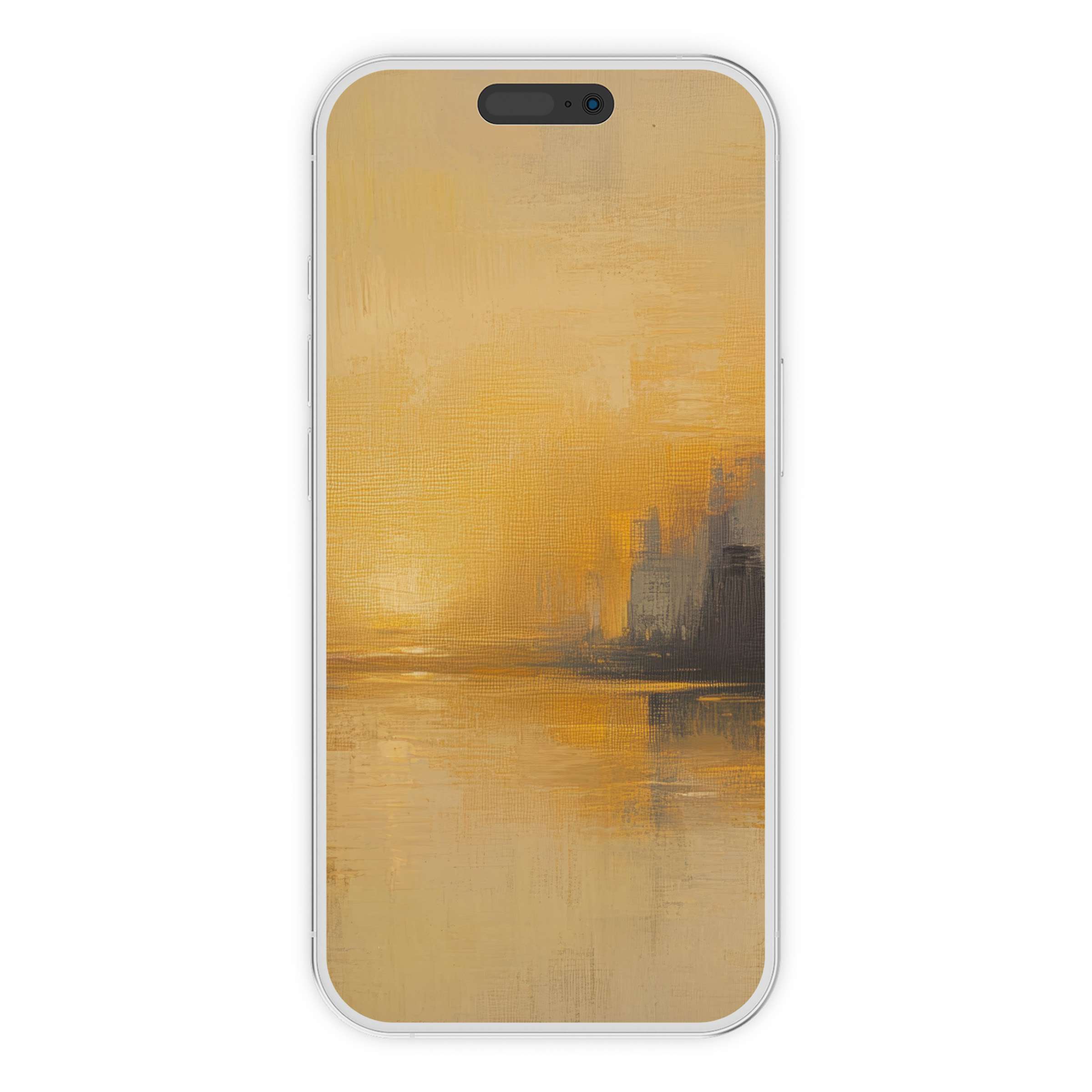 Urban art iPhone wallpaper in warm golden tones and abstract skyline offers a serene phone background digital download option