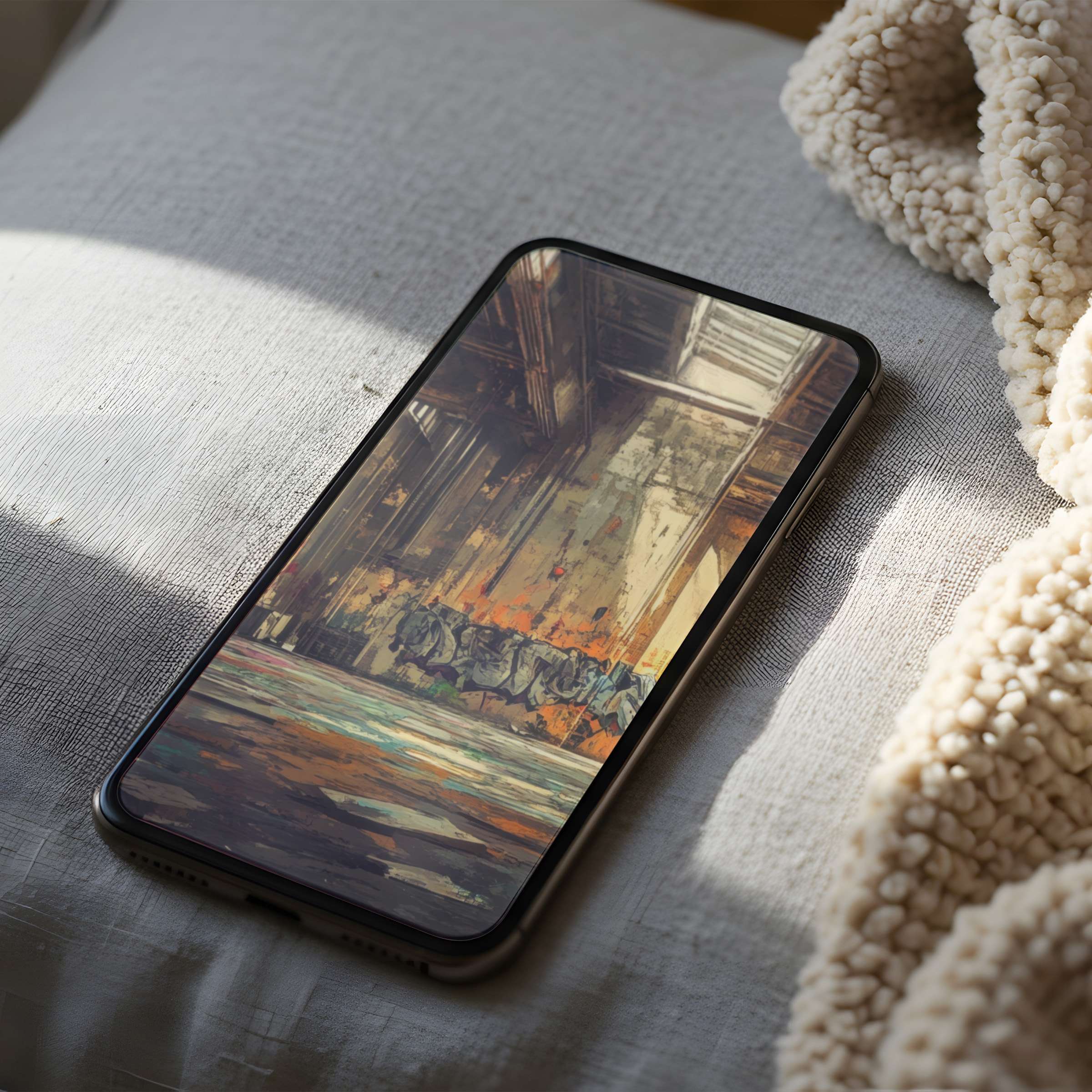 Urban abstract phone wallpaper with rich earth tones in high resolution, enhancing your iPhone with calming digital elegance