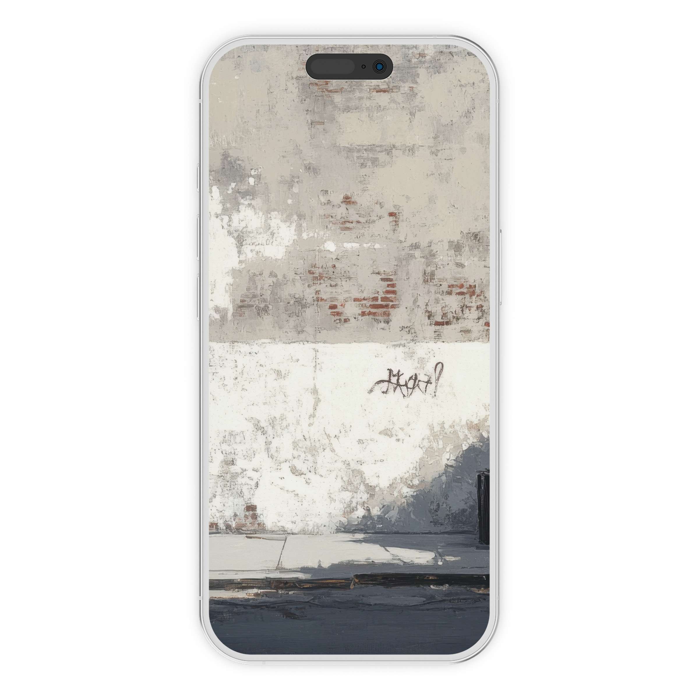 Urban art iPhone wallpaper featuring textured beige and gray graffiti wall phone background digital download for creative expression