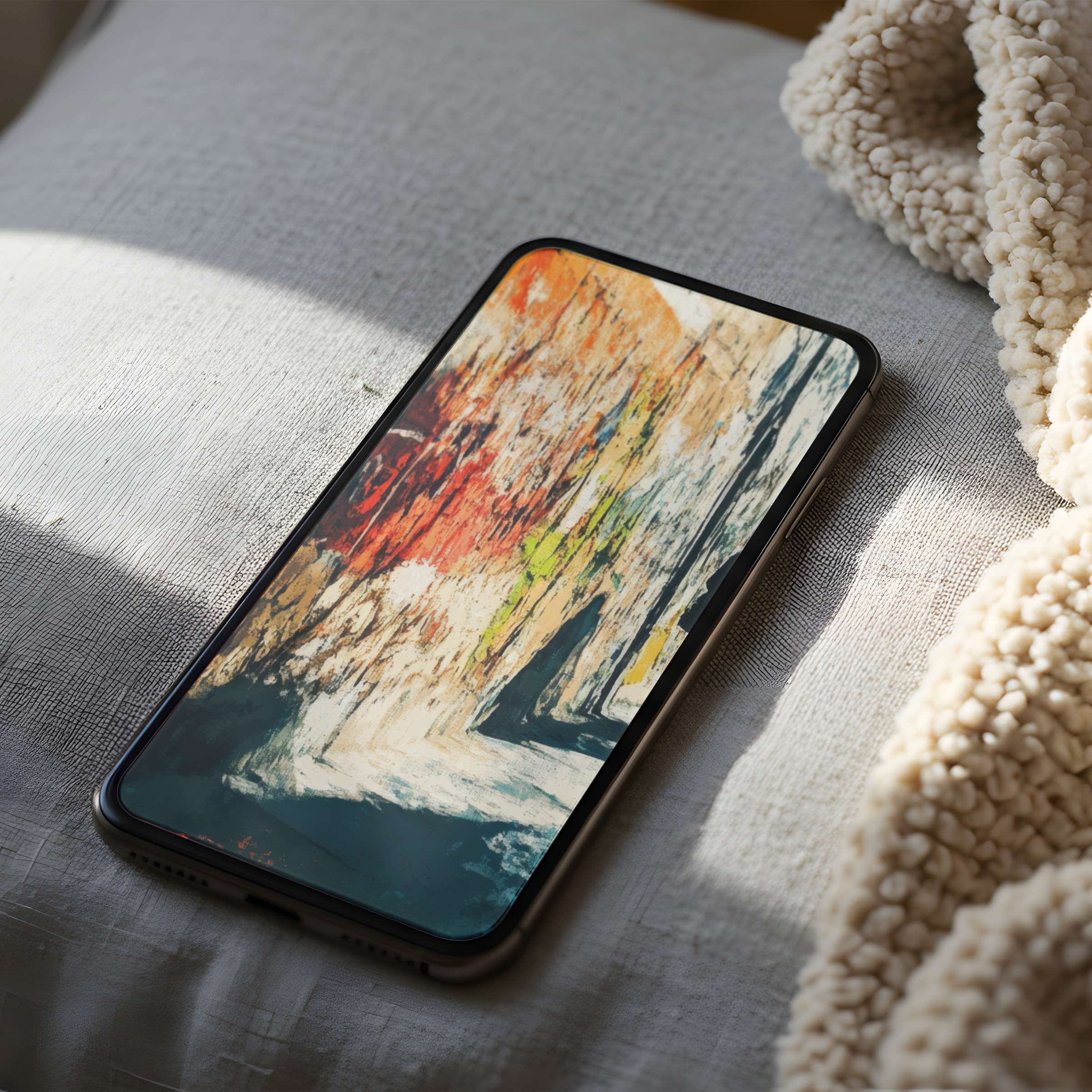 Elegant abstract phone wallpaper featuring earthy tones and bold brushstrokes suitable for iPhone and android phones digital download
