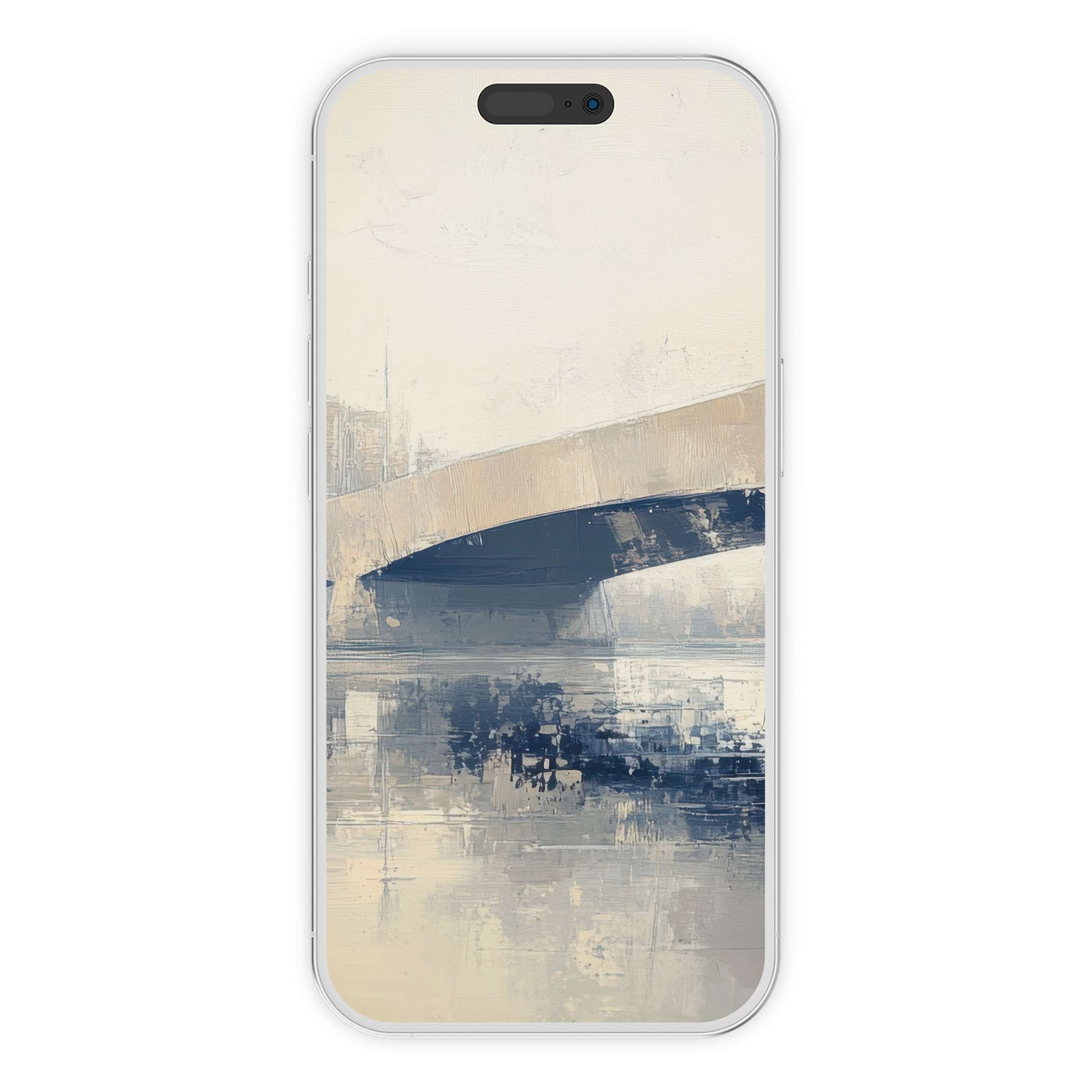 Urban art iPhone wallpaper featuring abstract cityscape in soft beige and blue tones offers a soothing digital download background for phone use