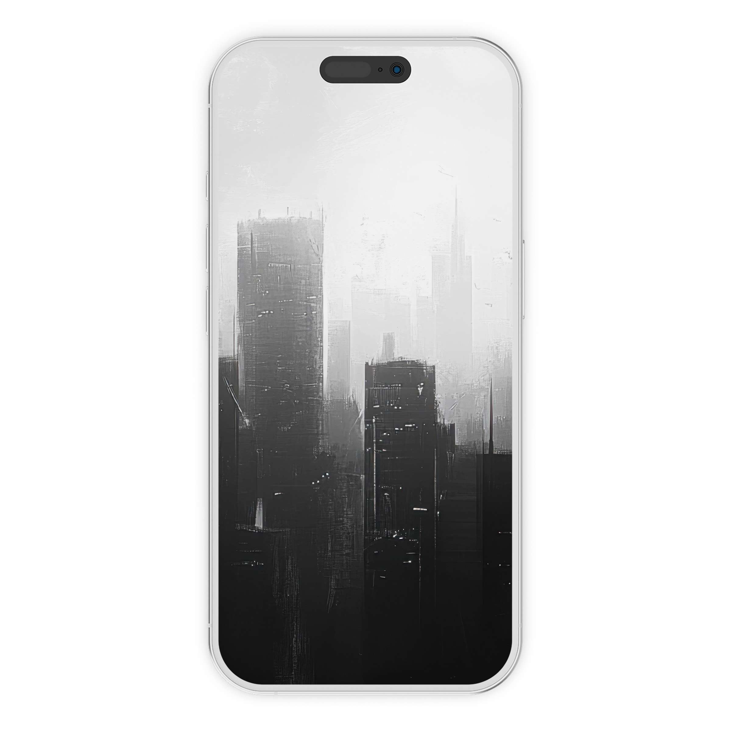 Urban art iPhone wallpaper with monochrome cityscape offers a serene digital download phone background for modern design inspiration