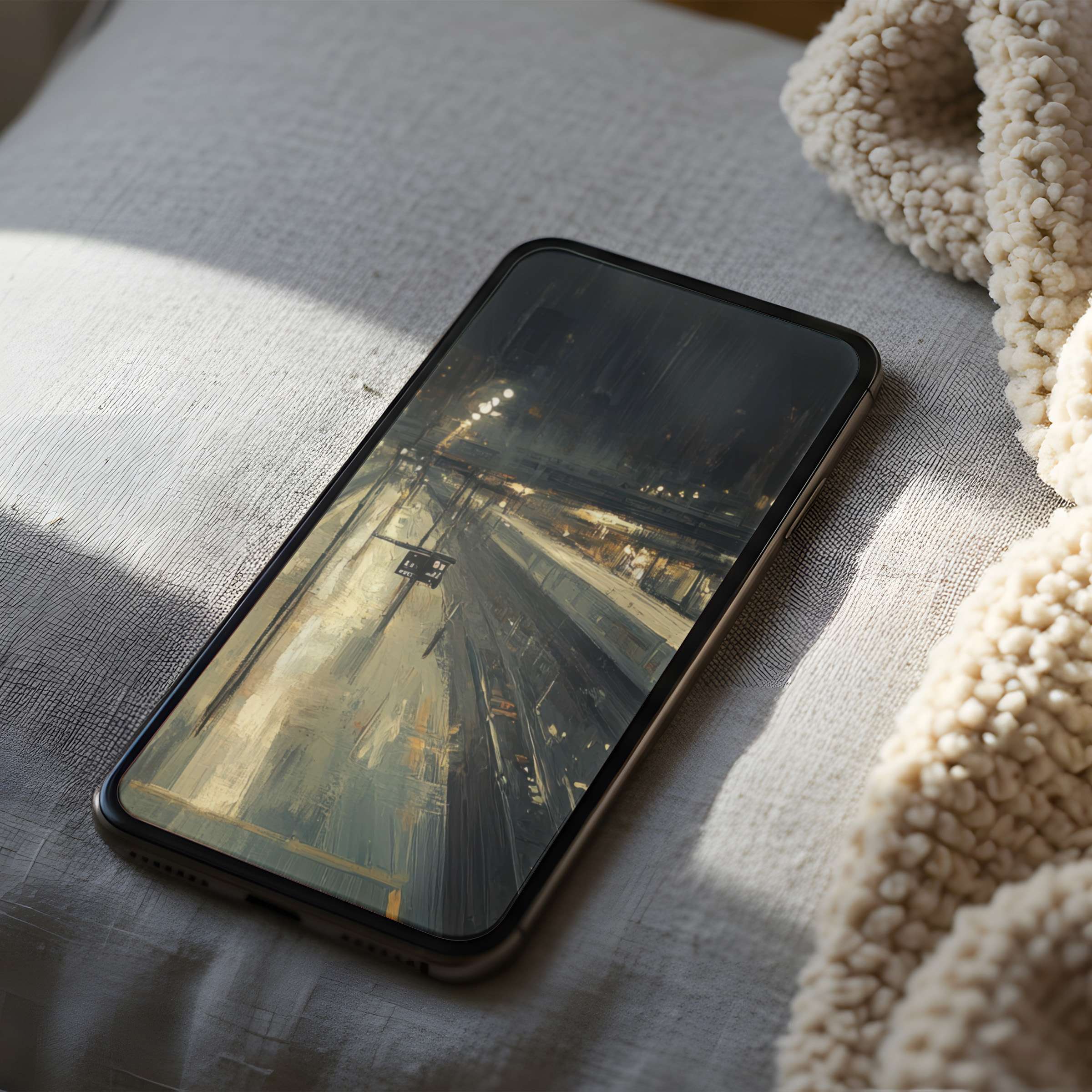 Urban abstract phone wallpaper with moody tones on an iPhone, enhancing serenity and style, ideal for digital download