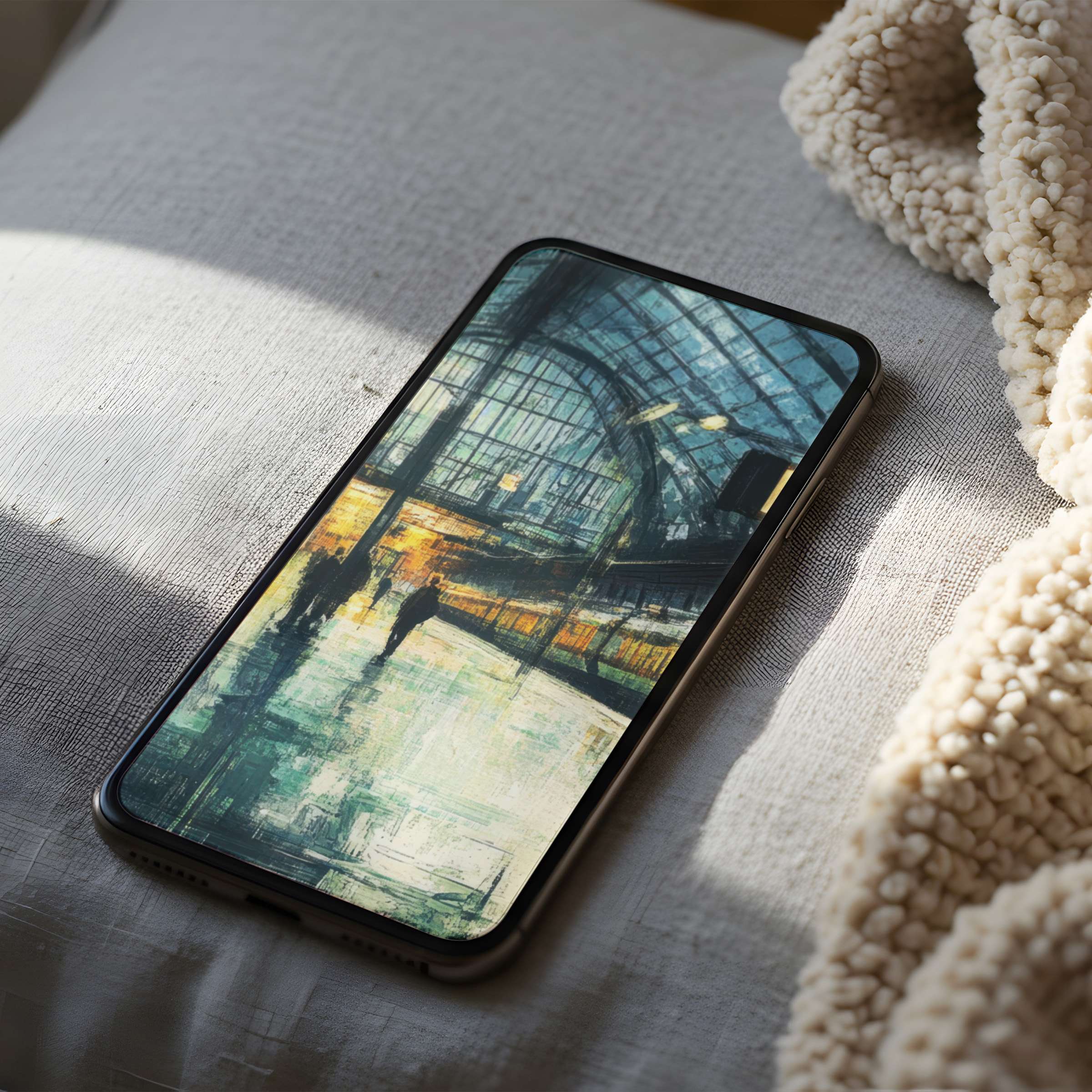 Elegant phone wallpaper featuring a high-resolution cityscape in soft pastels, perfect for iPhone or Android digital download