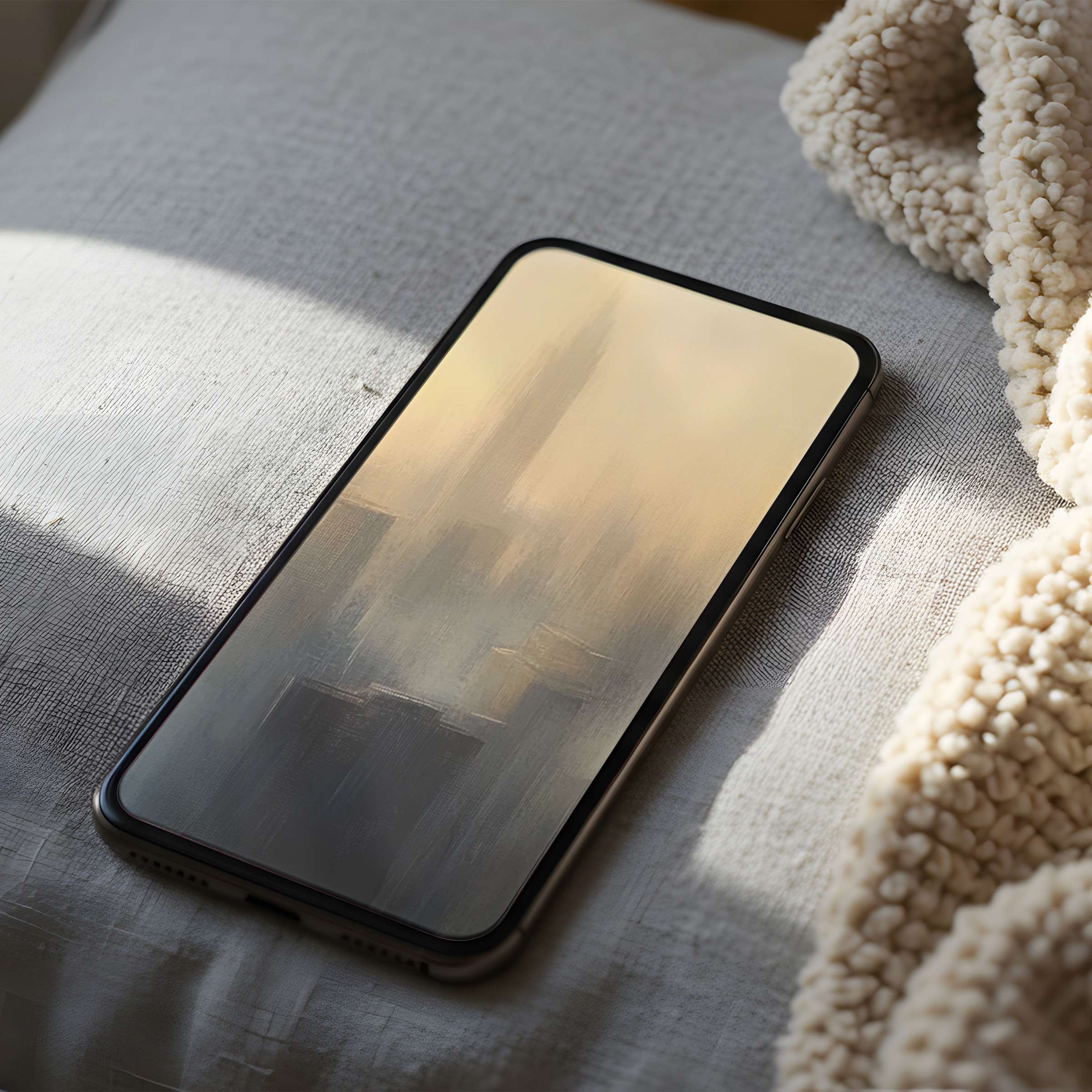 Elegant phone wallpaper with soft pastel cityscape, perfect for iPhone or Android Curated digital download inspires calm serenity
