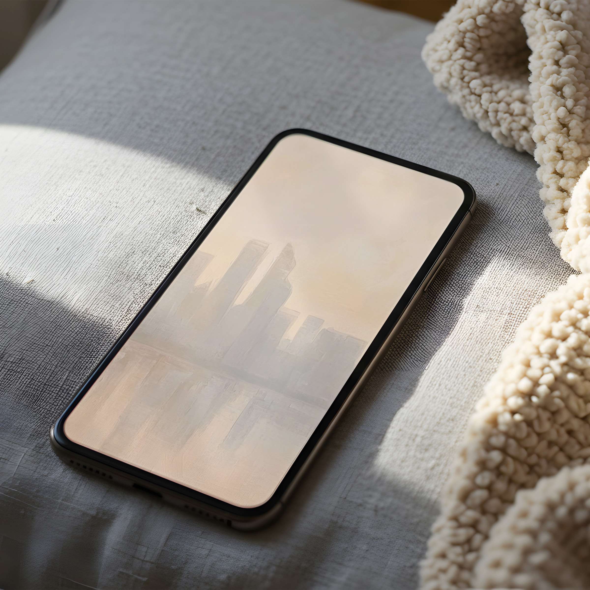 Elegant pastel cityscape phone wallpaper, high resolution, perfect for iPhone and Android digital download, inspiring serene spaces