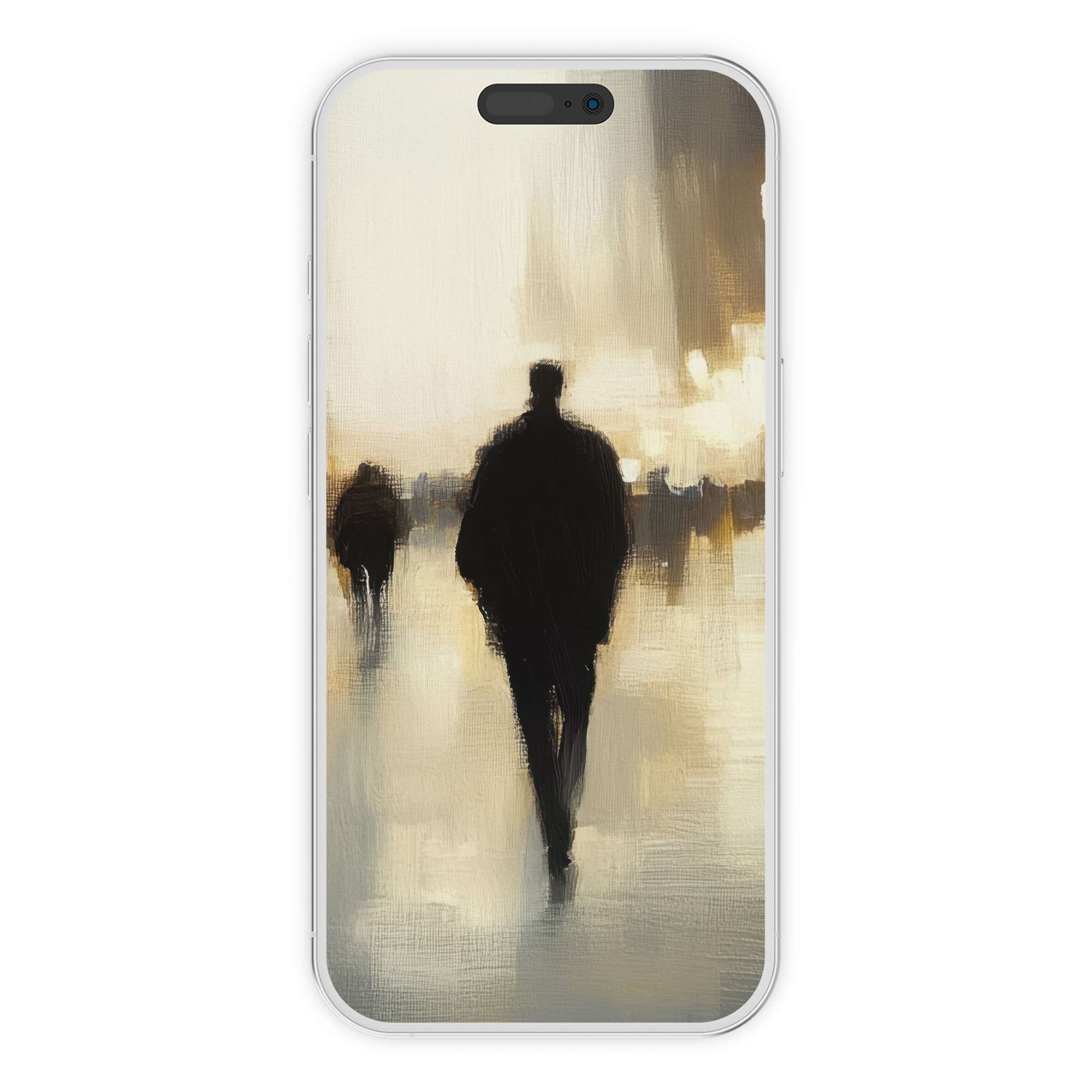 Urban art iPhone wallpaper with abstract silhouettes on a serene background, perfect digital download for elegant phone aesthetics