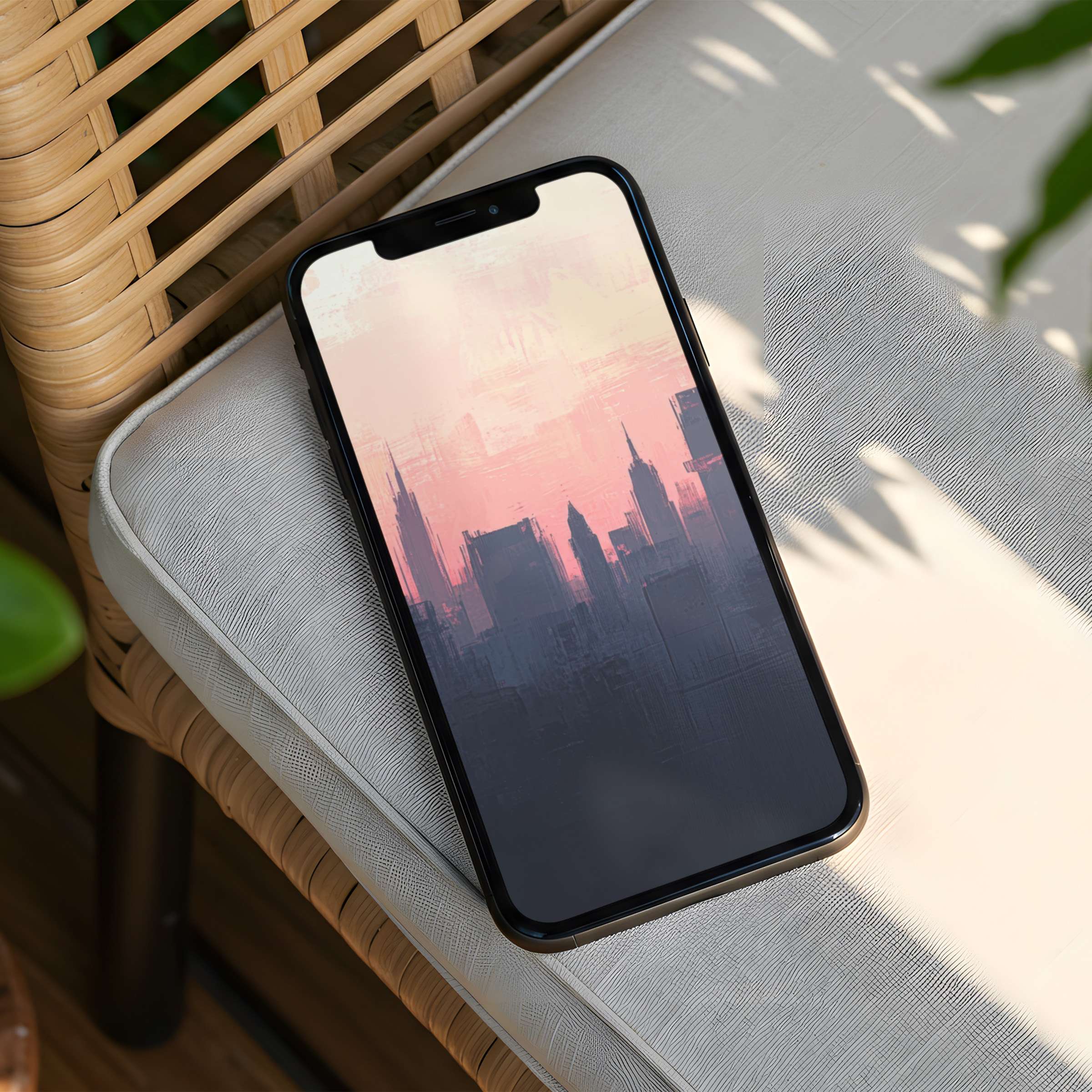 Elegant iPhone background featuring a calming sunset skyline painting for instant download phone wallpaper inspiring mindfulness