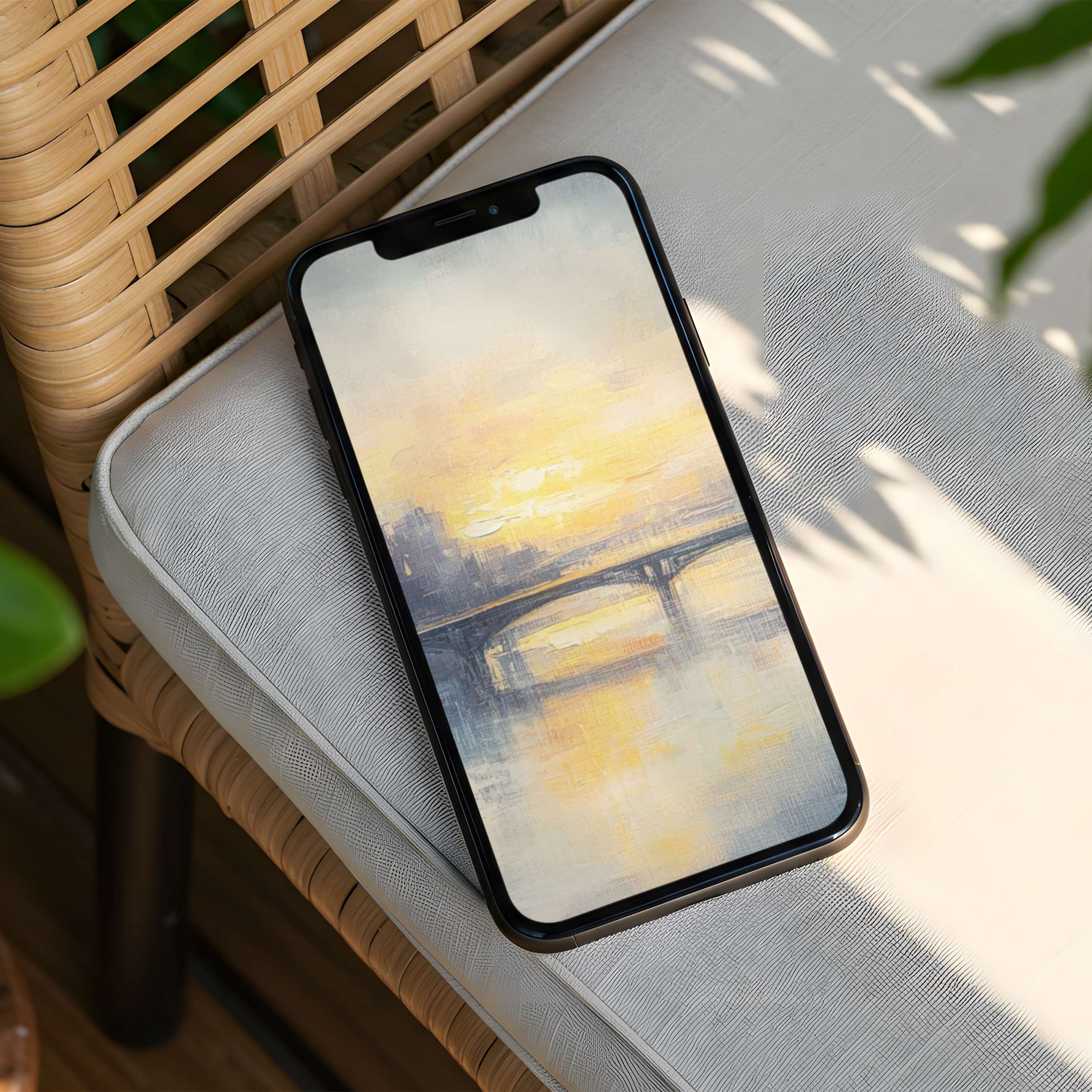 Elegant iPhone background with serene sunset art, offering instant download for phone users seeking calm and aesthetic inspiration
