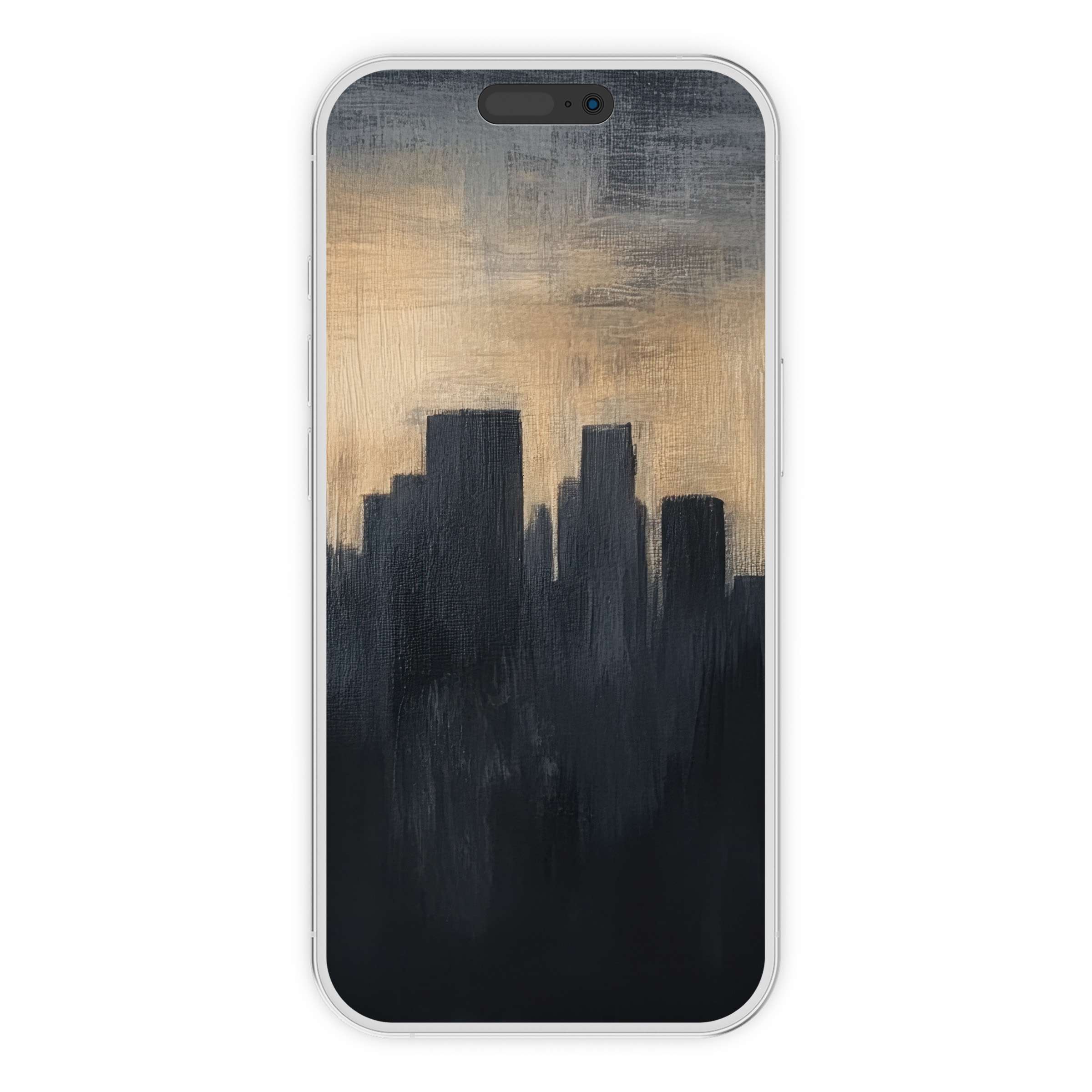 Urban art iPhone wallpaper with minimalist skyline in soft hues offers a serene phone background digital download for all devices