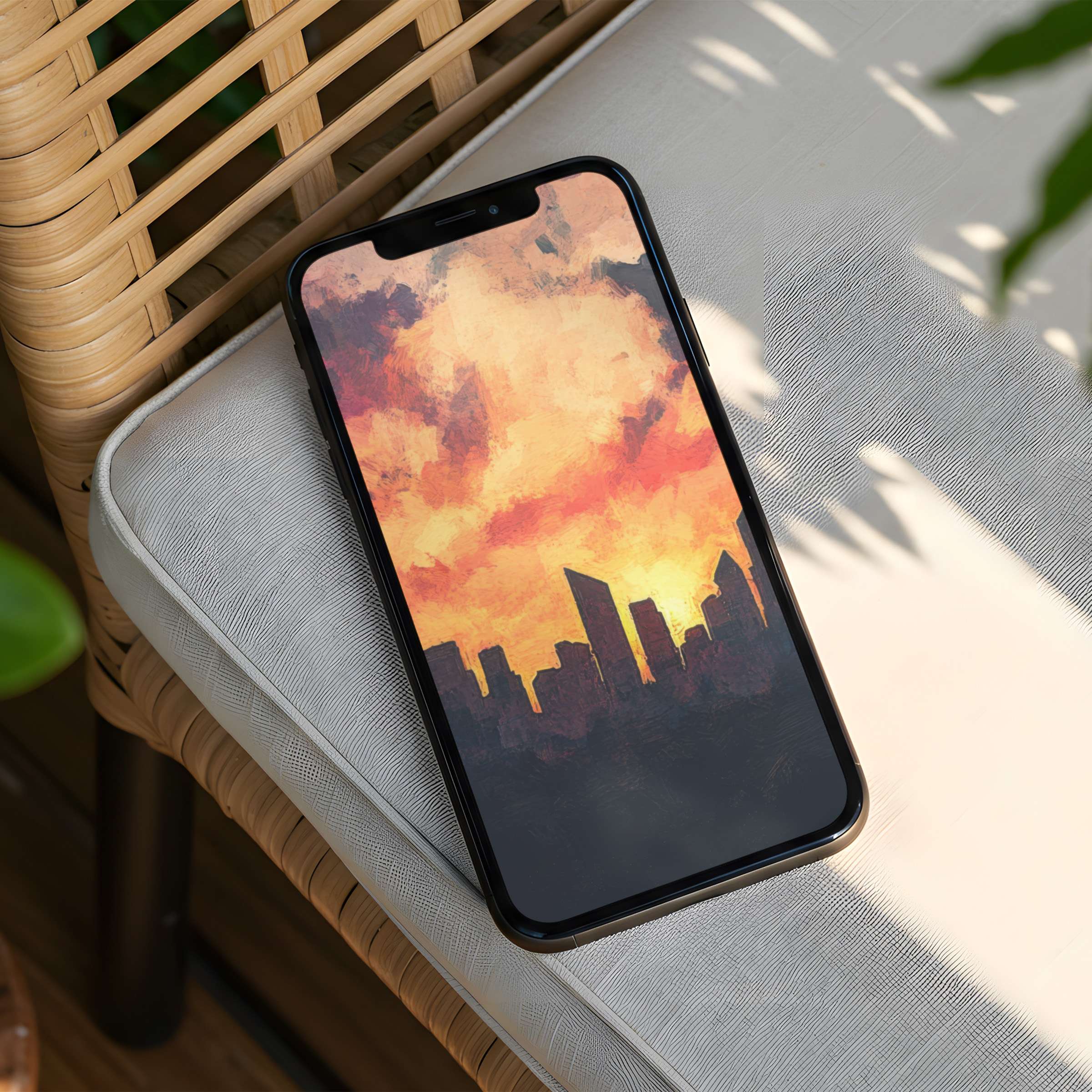 Dreamy sunset skyline iPhone background for instant download enhances phone with elegance and calm ideal for mindful aesthetics