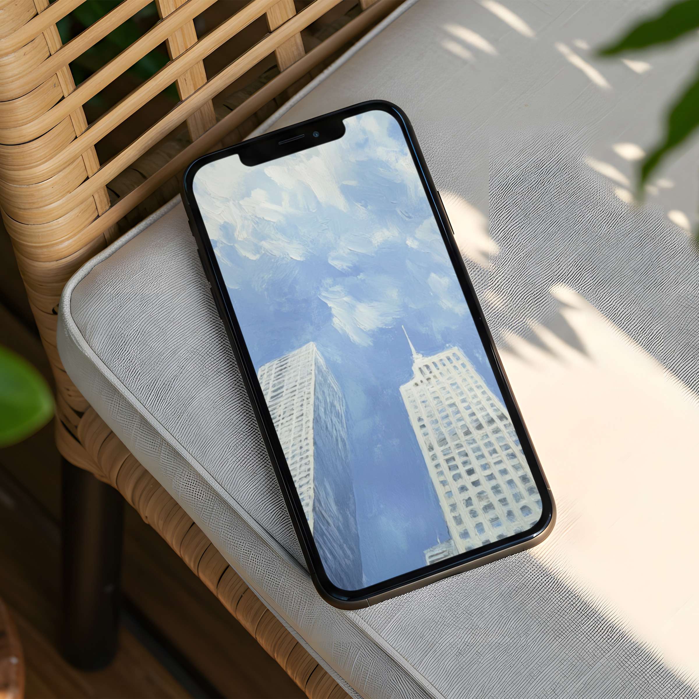 Elegant iPhone background depicting urban skyline in soft pastels creates calm inspiration perfect for instant download phone decor