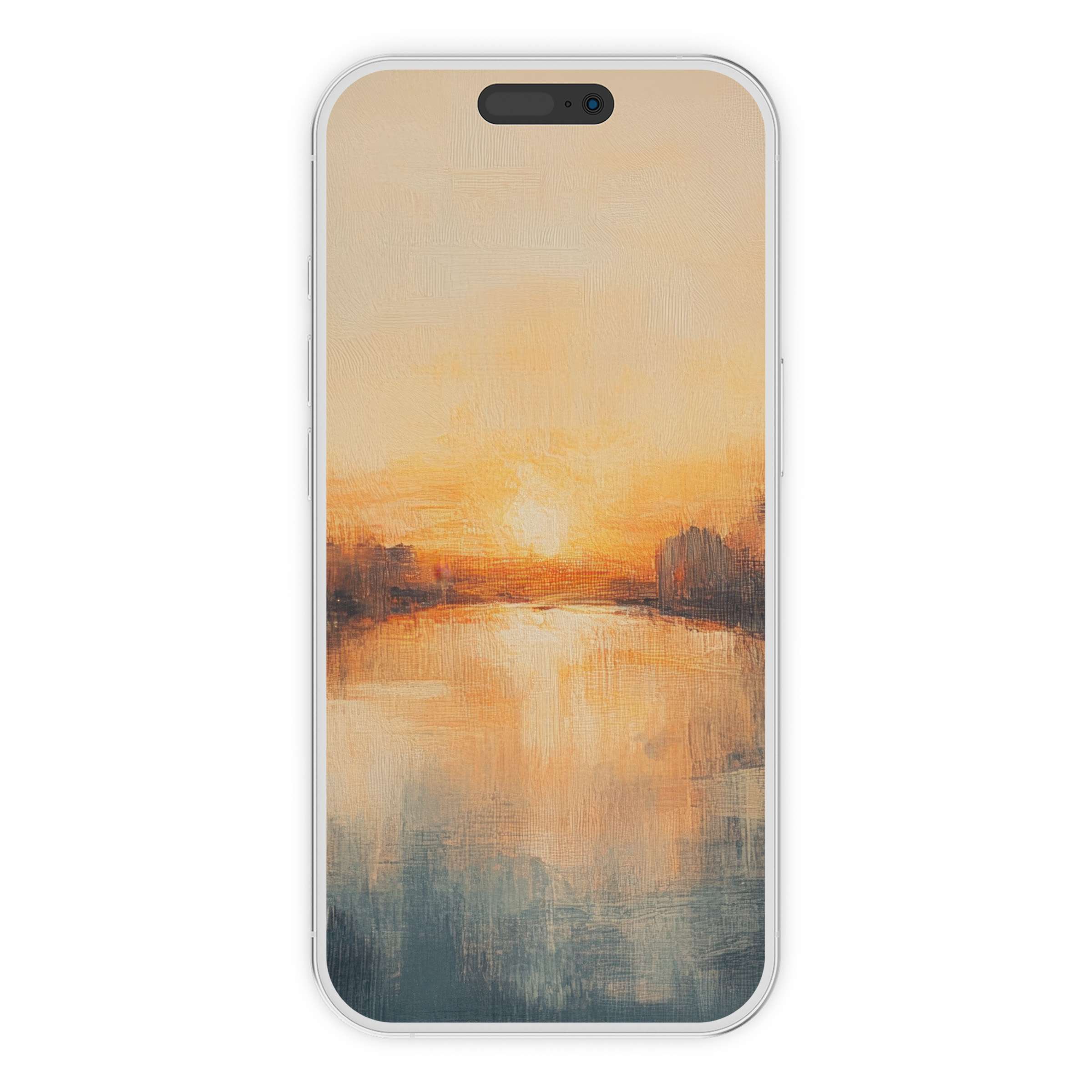 Urban art iPhone wallpaper with serene sunset hues over water provides an elegant digital download phone background for all devices