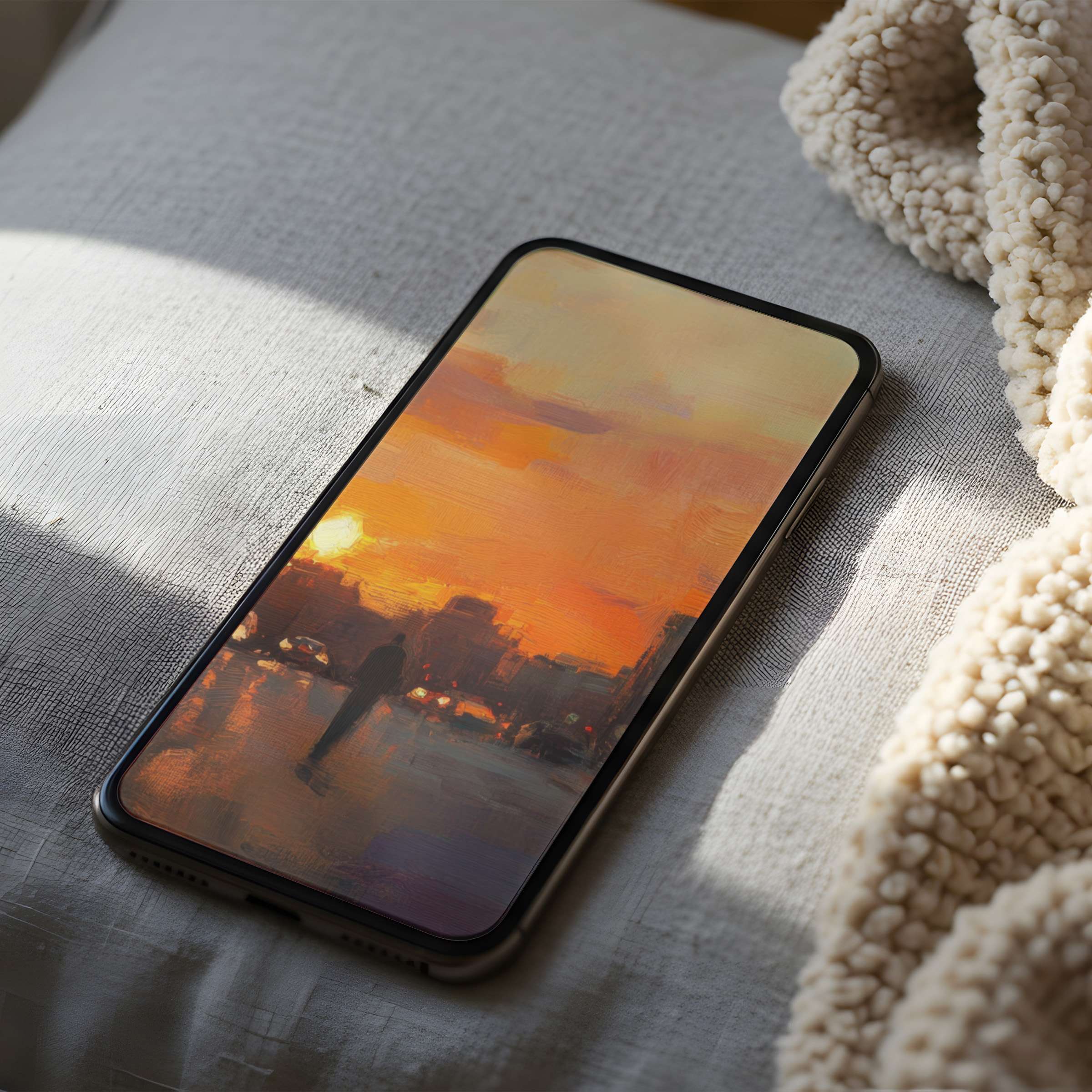 Warm sunset abstract on phone wallpaper, perfect for iPhone and android, brings serene elegance to your digital space, download now