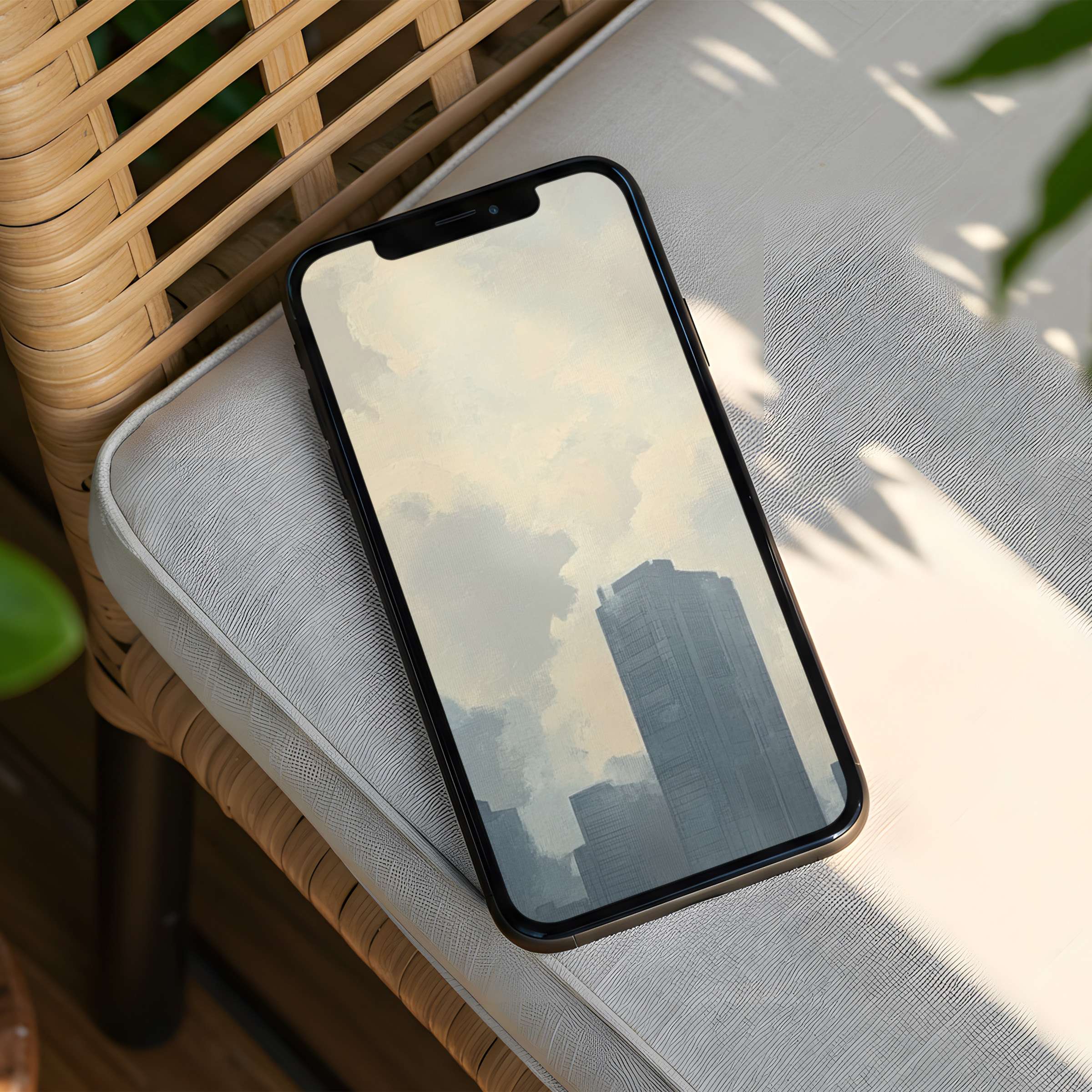 Elegant city skyline iPhone background evokes calm and inspiration instant download for stylish phone users seeking mindfulness