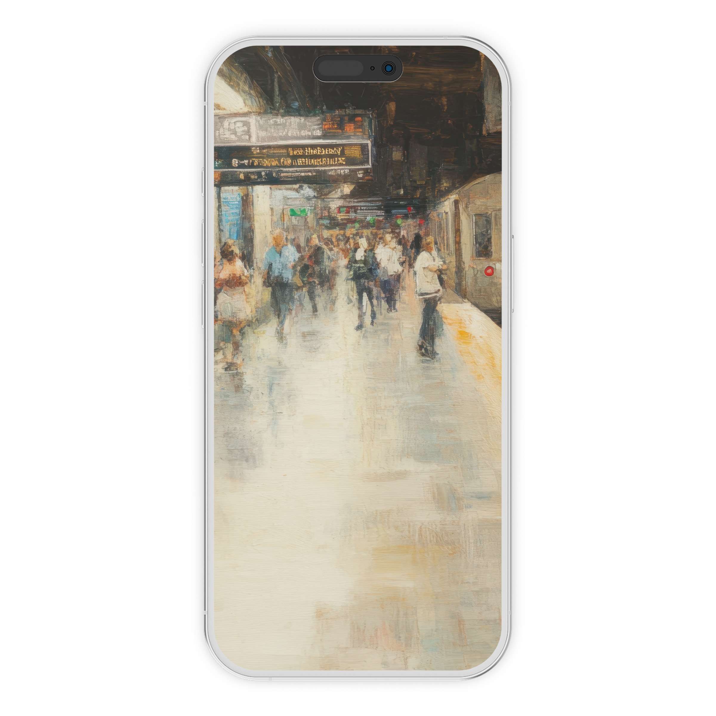 Urban art iPhone wallpaper features a serene subway scene with soft textures and warm hues perfect for phone background digital download