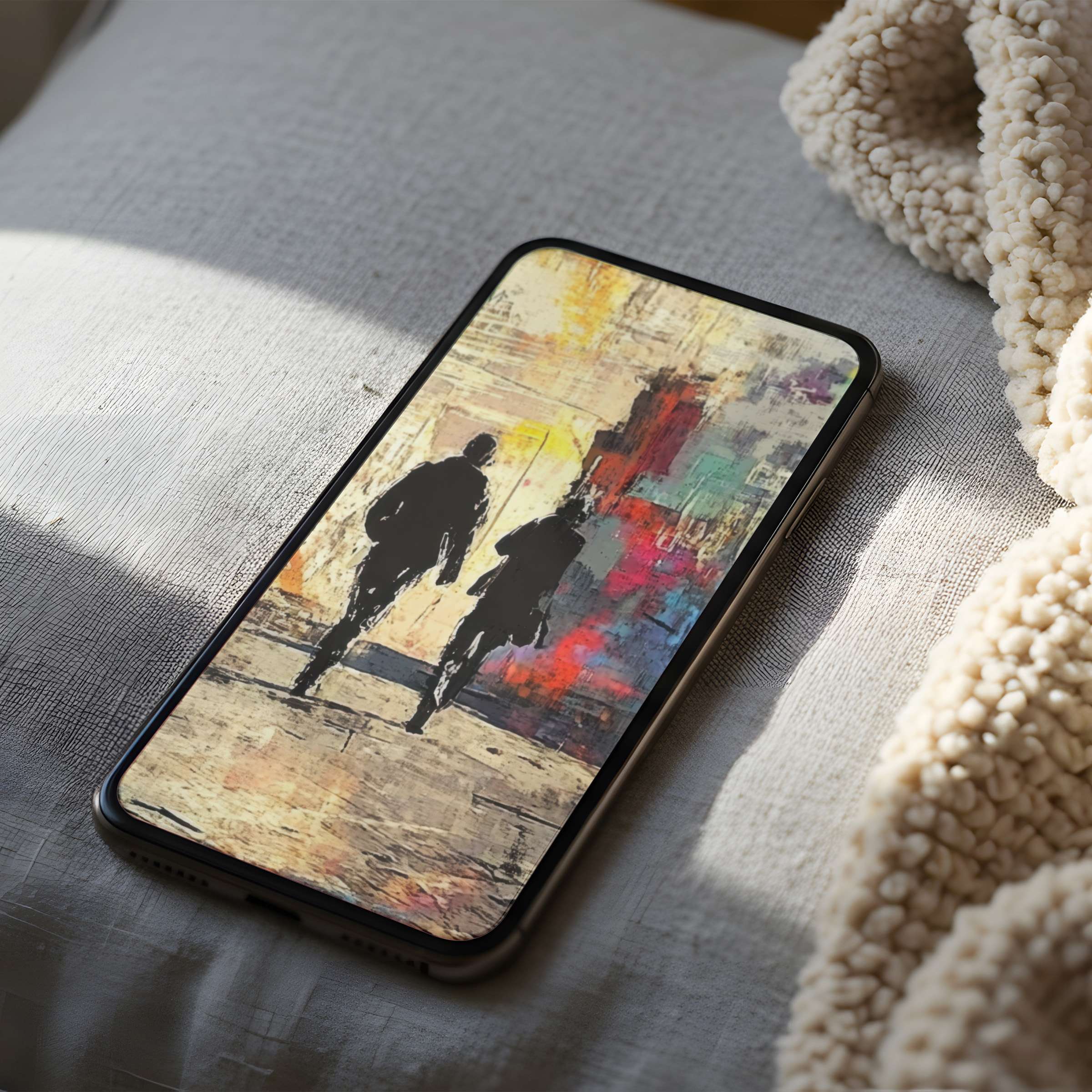 Elegant abstract phone wallpaper showcasing vivid hues and silhouettes offering calm and stylish high-resolution digital download