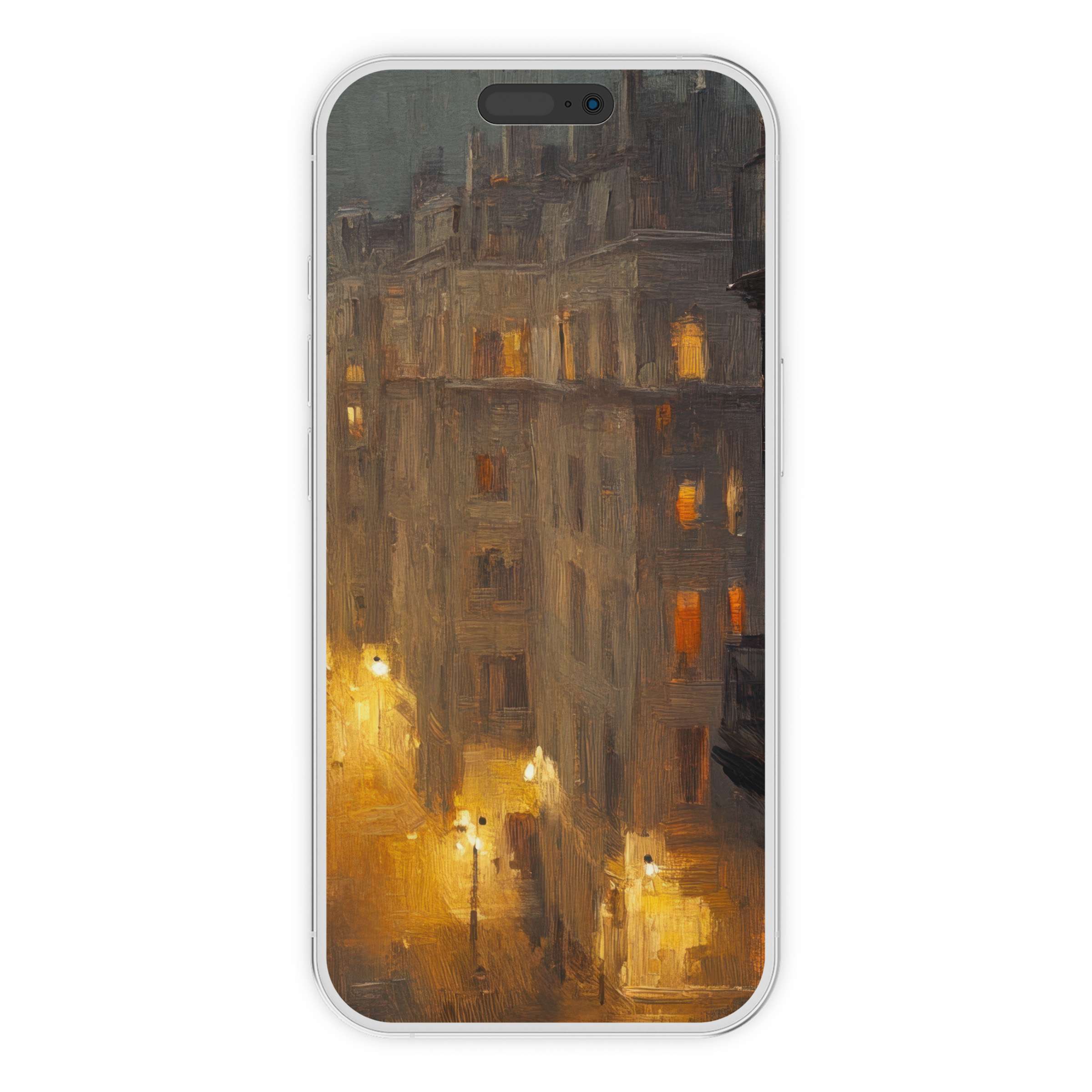 Urban art iPhone wallpaper with moody street lights painting offers an elegant phone background digital download for serenity and style