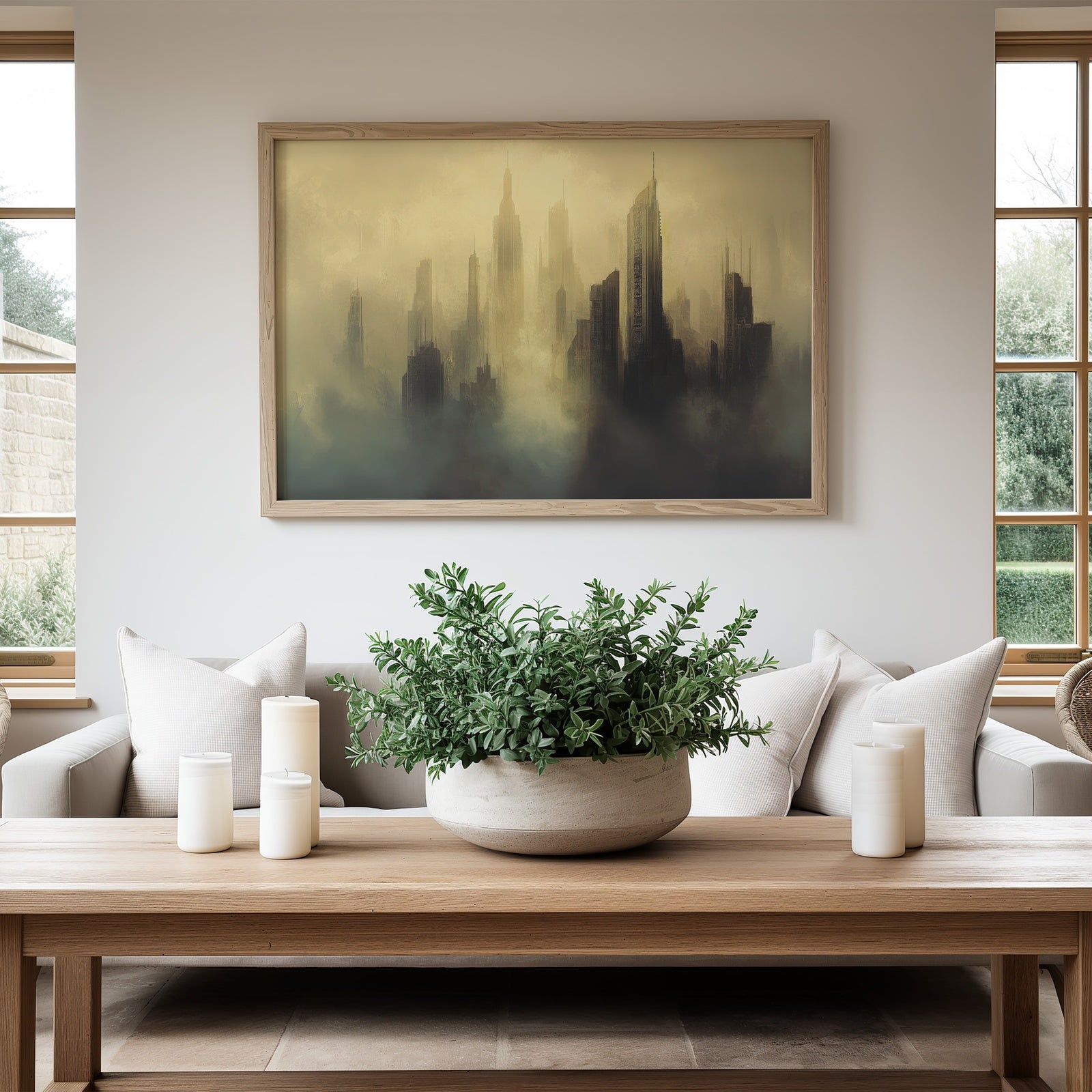 Urban Digital Art Print in Modern Living Room