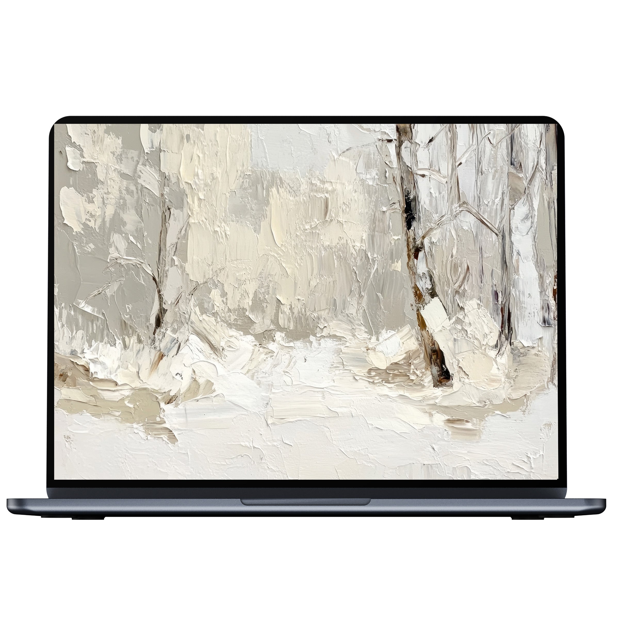 Vintage desktop wallpaper featuring serene winter landscape oil painting, perfect digital download for PC, laptop, or Mac users