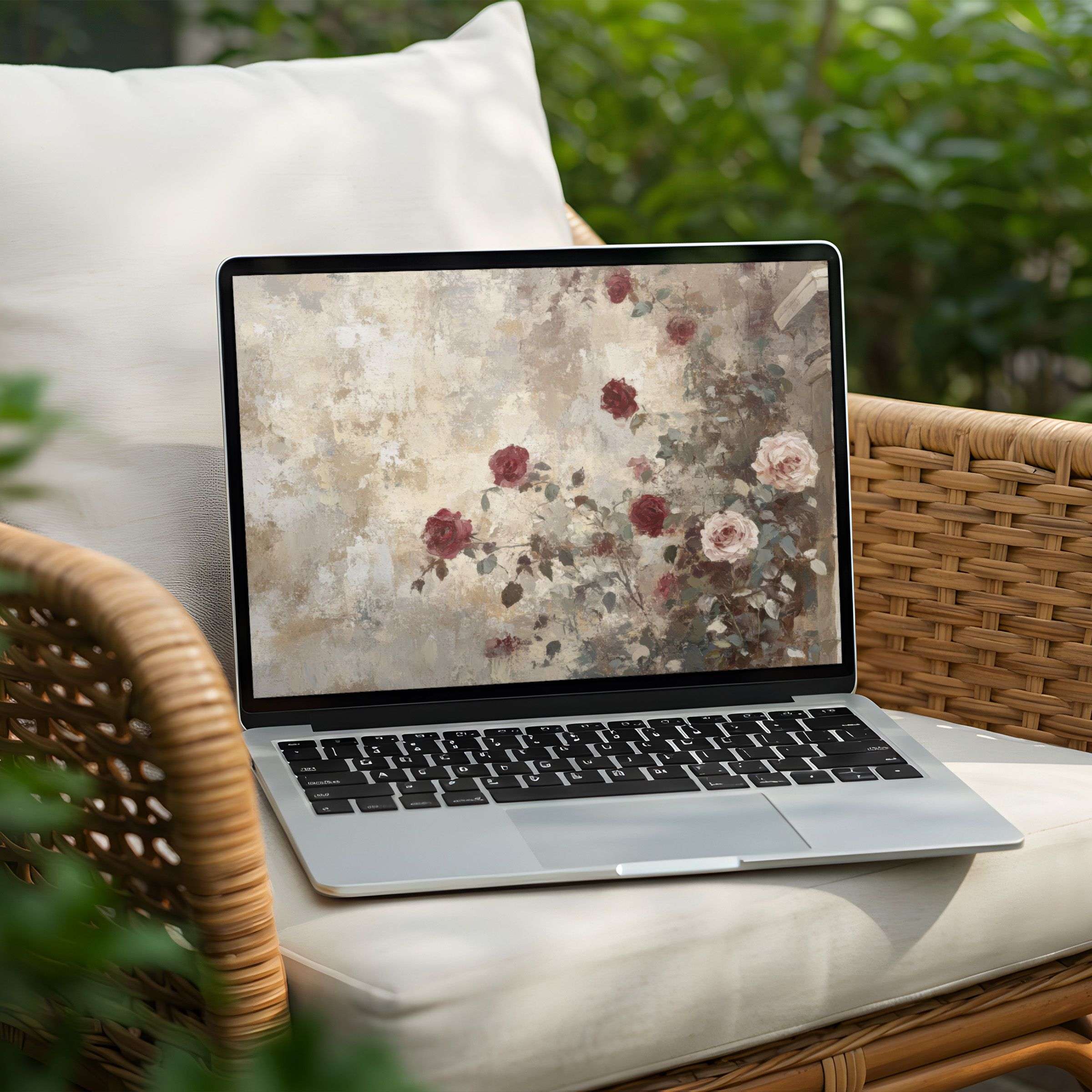 Elegant rose-themed desktop background for PC and Laptop, instant download inspires calm and mindfulness with its soft, vintage tones