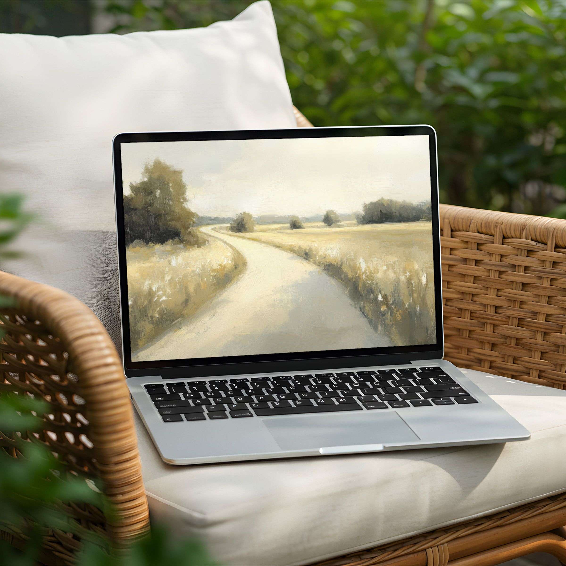 Calming landscape desktop background for PC or Laptop in muted earth tones, perfect for instant download and inspiring mindfulness