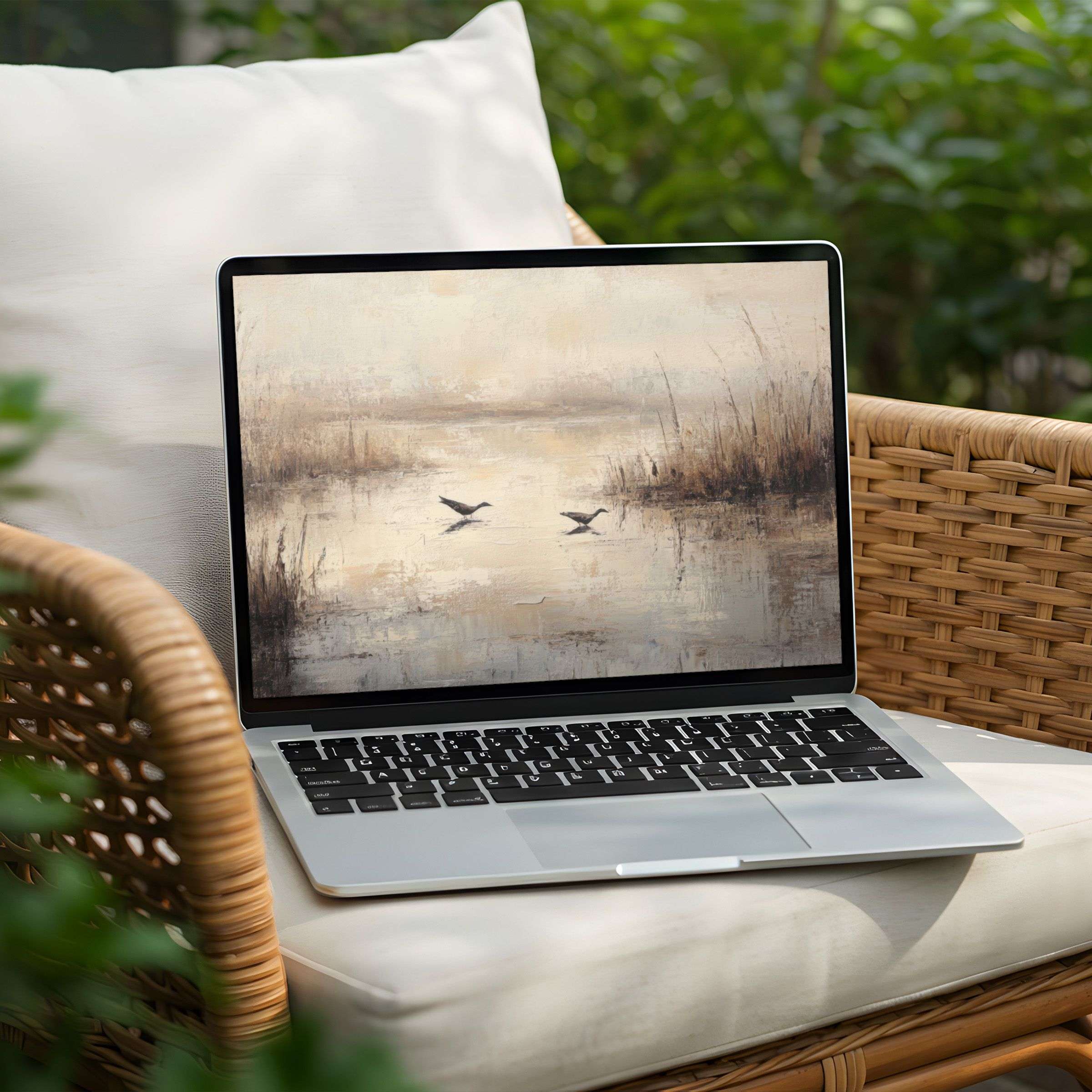 Serene desktop background for instant download on PC and Laptop showcasing elegant, calming scene with birds over tranquil water