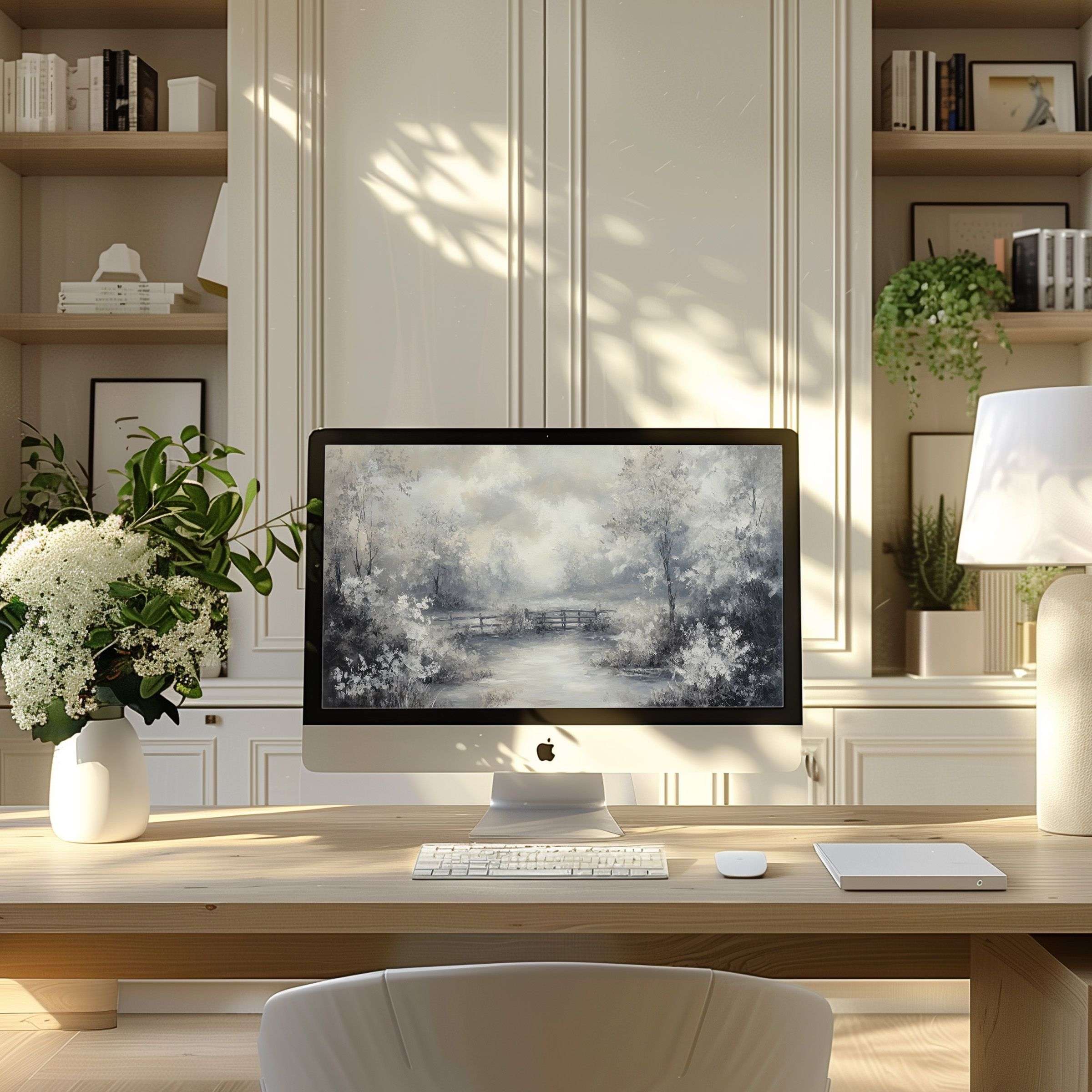 Elegant landscape wallpaper for computer, inspiring calm and sophistication in modern home office, fitting PC, laptop, ultrawide designs