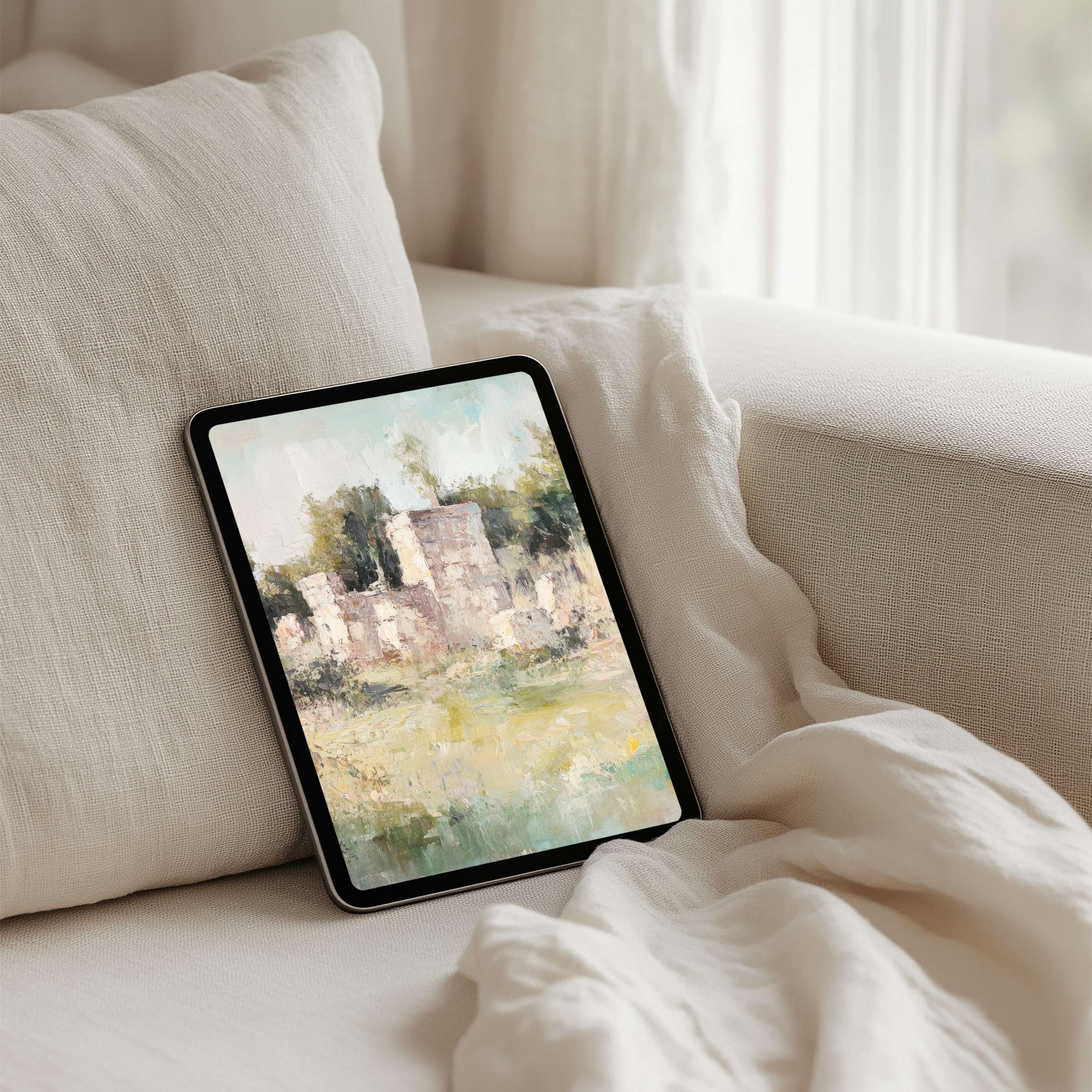 Elegant pastel abstract art as iPad background for instant download evokes calm on any tablet enhancing mindfulness and inspiration