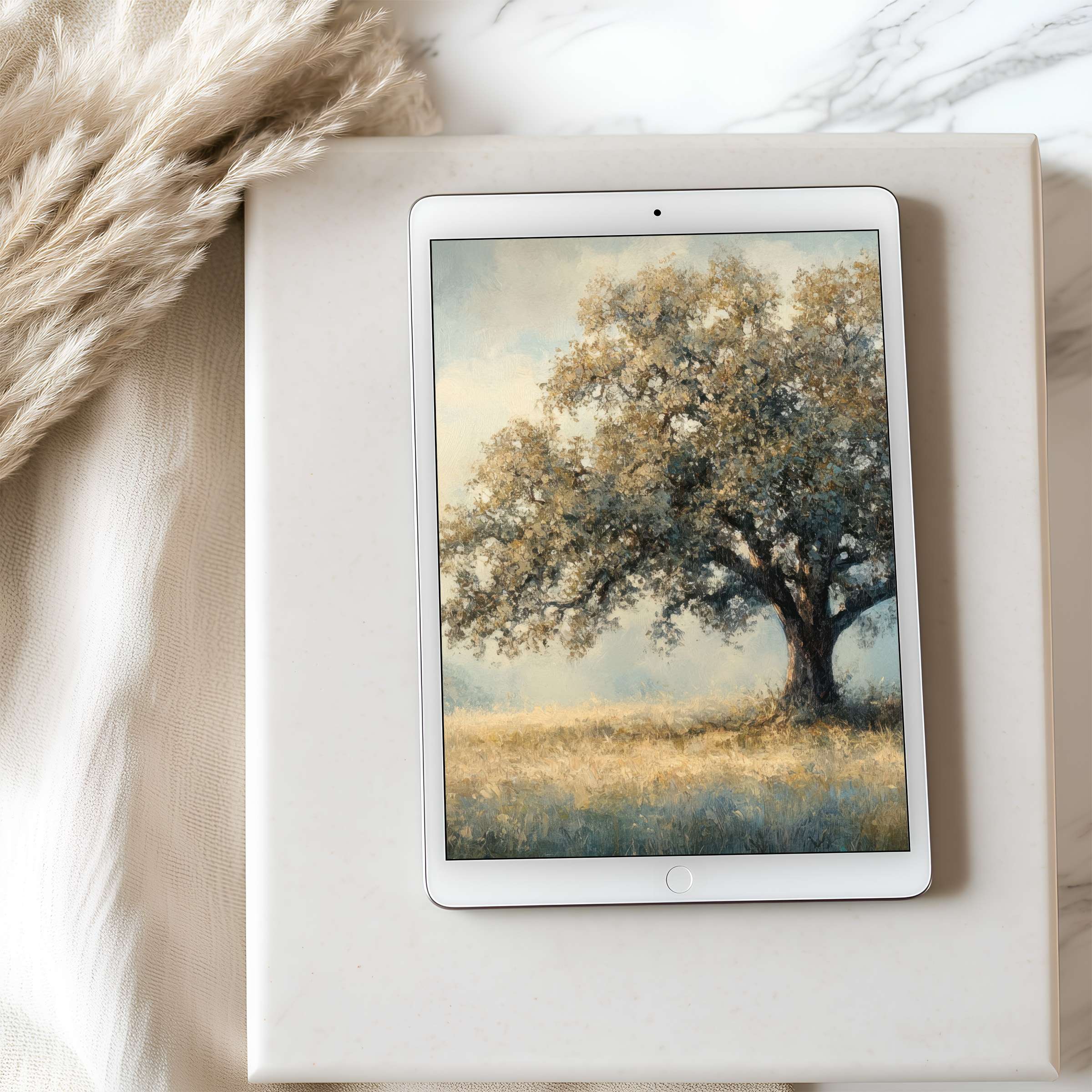 Tranquil tree landscape on tablet wallpaper offers a curated, high-resolution digital download for iPad and Android tablets