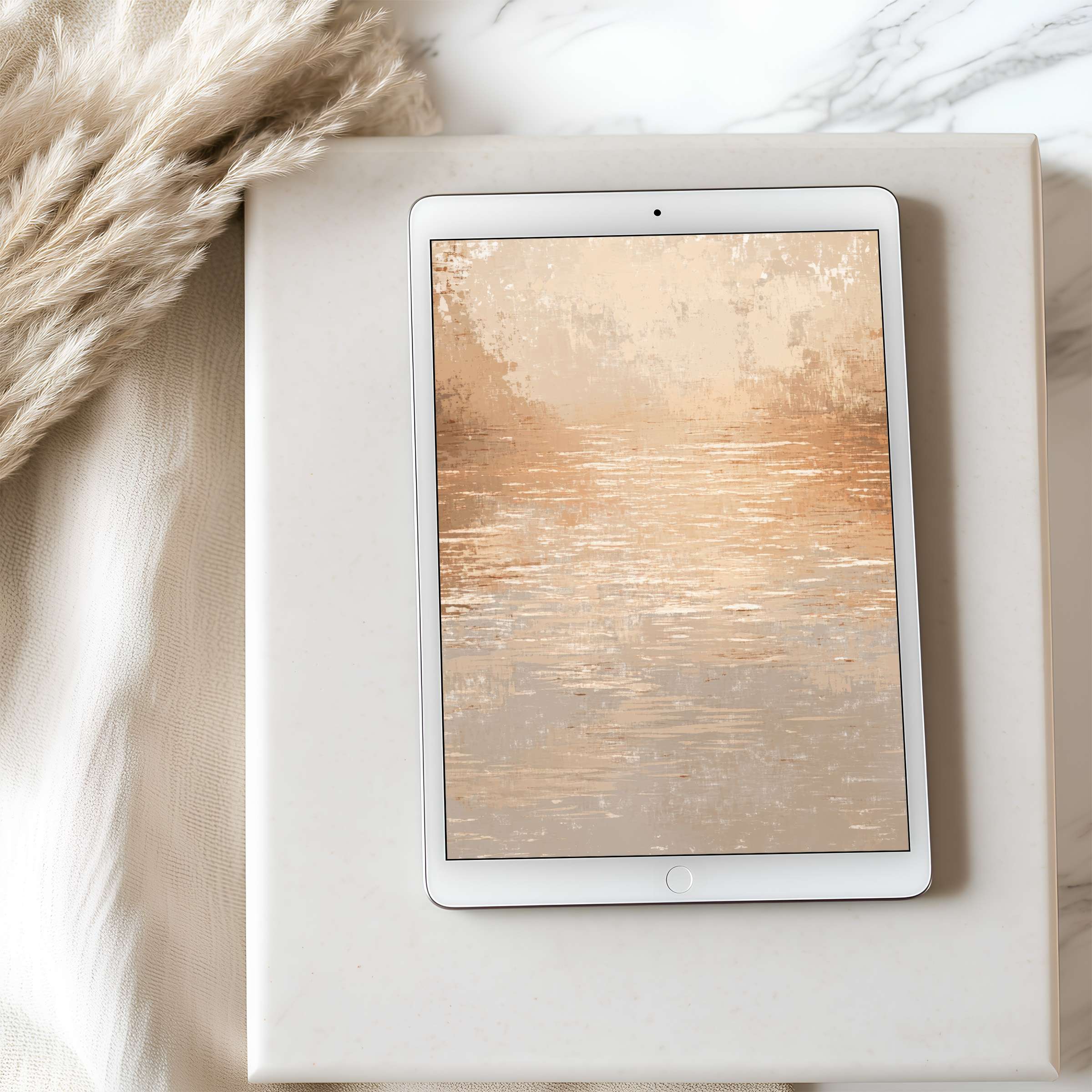 Elegant tablet wallpaper featuring calming neutral abstract art, perfect for iPad digital download, enhances tranquil interiors