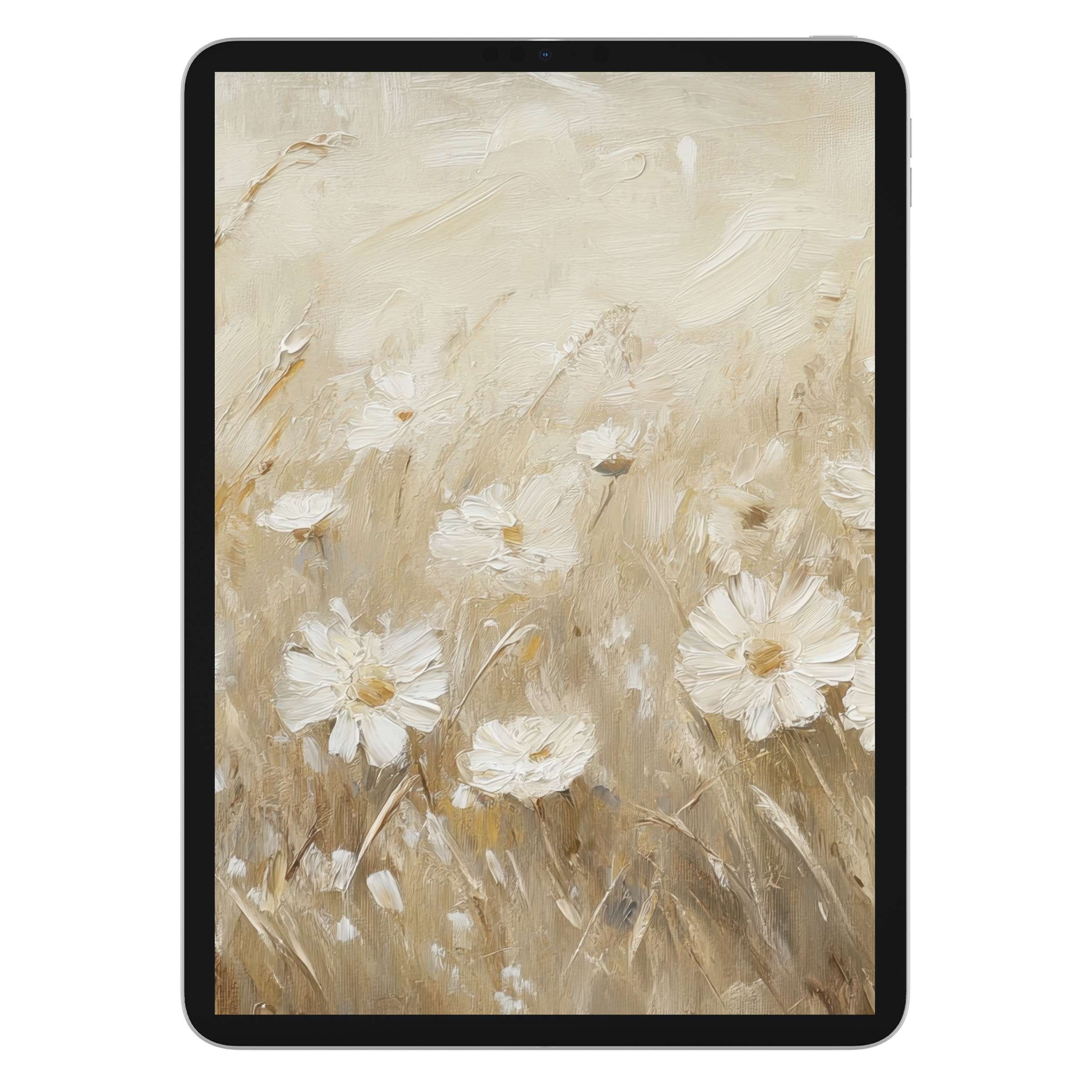 Elegant vintage iPad wallpaper for tablets, featuring soft, textured floral art; a calming background digital download for design lovers