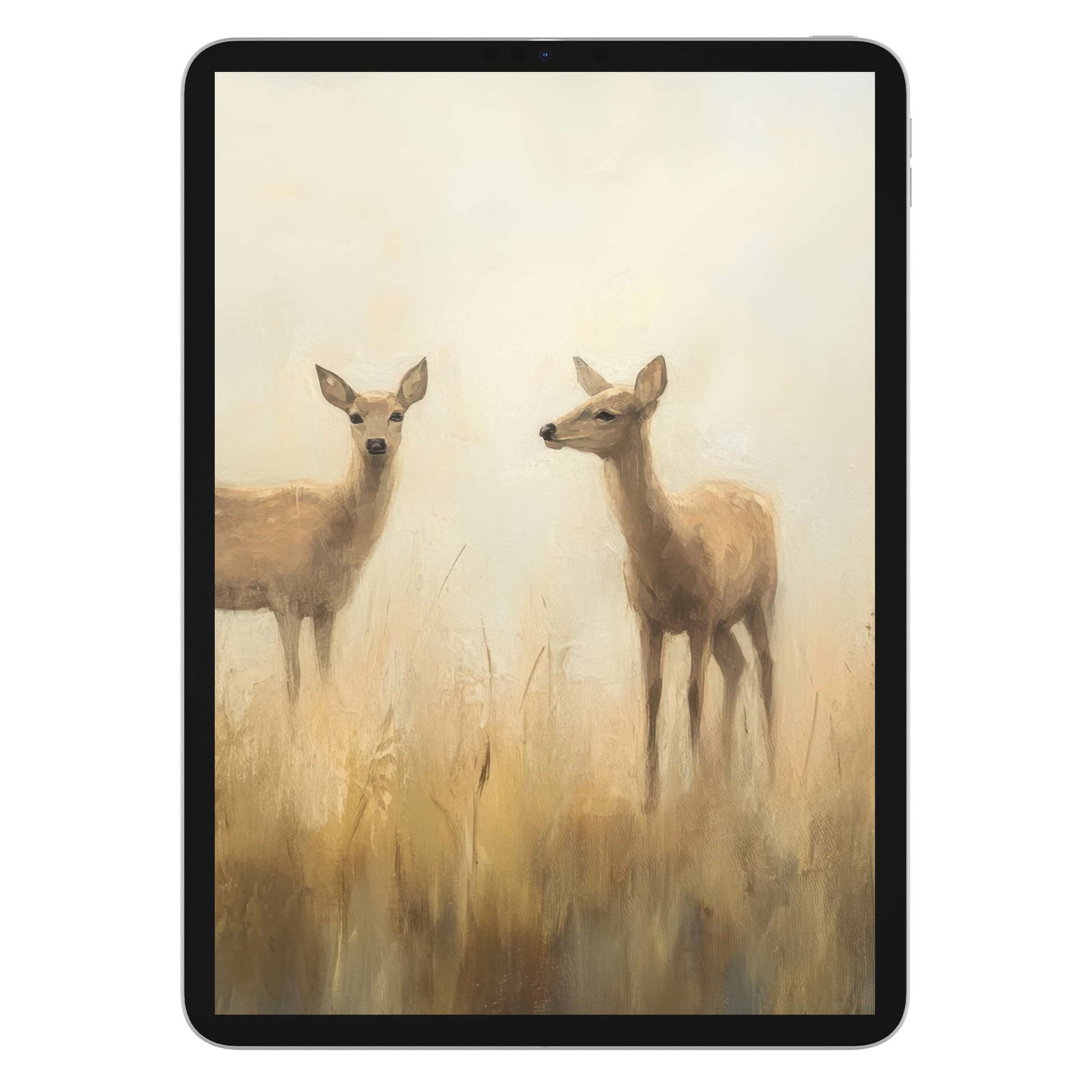 Vintage iPad wallpaper featuring serene deer in muted earth tones for elegant tablet backgrounds digital download for nature lovers