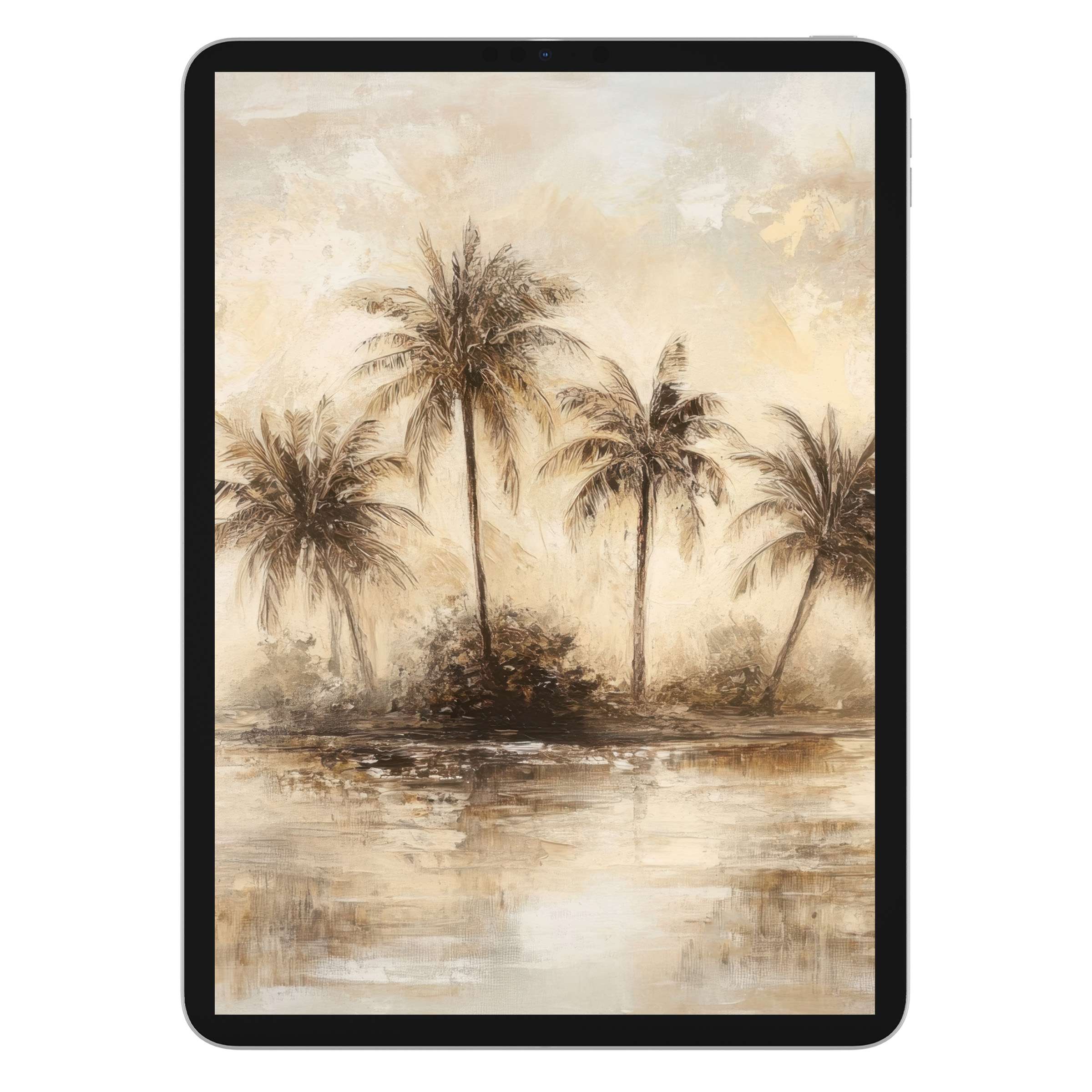 Vintage iPad wallpaper showcasing serene palm trees on a tranquil backdrop perfect for tablet backgrounds digital download available