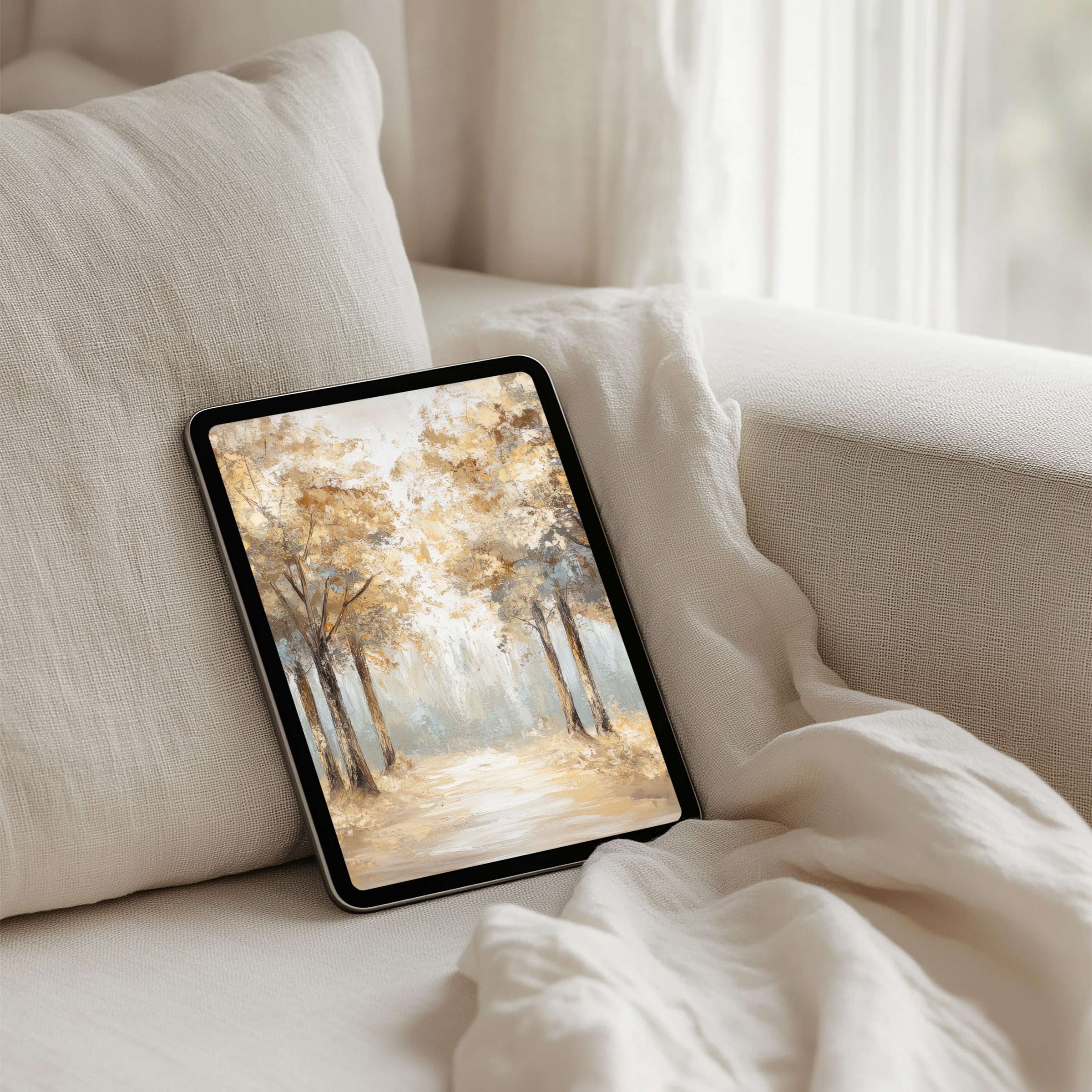 Elegant autumn forest scene as an iPad background for instant download, enhancing calm on any tablet with soothing colors