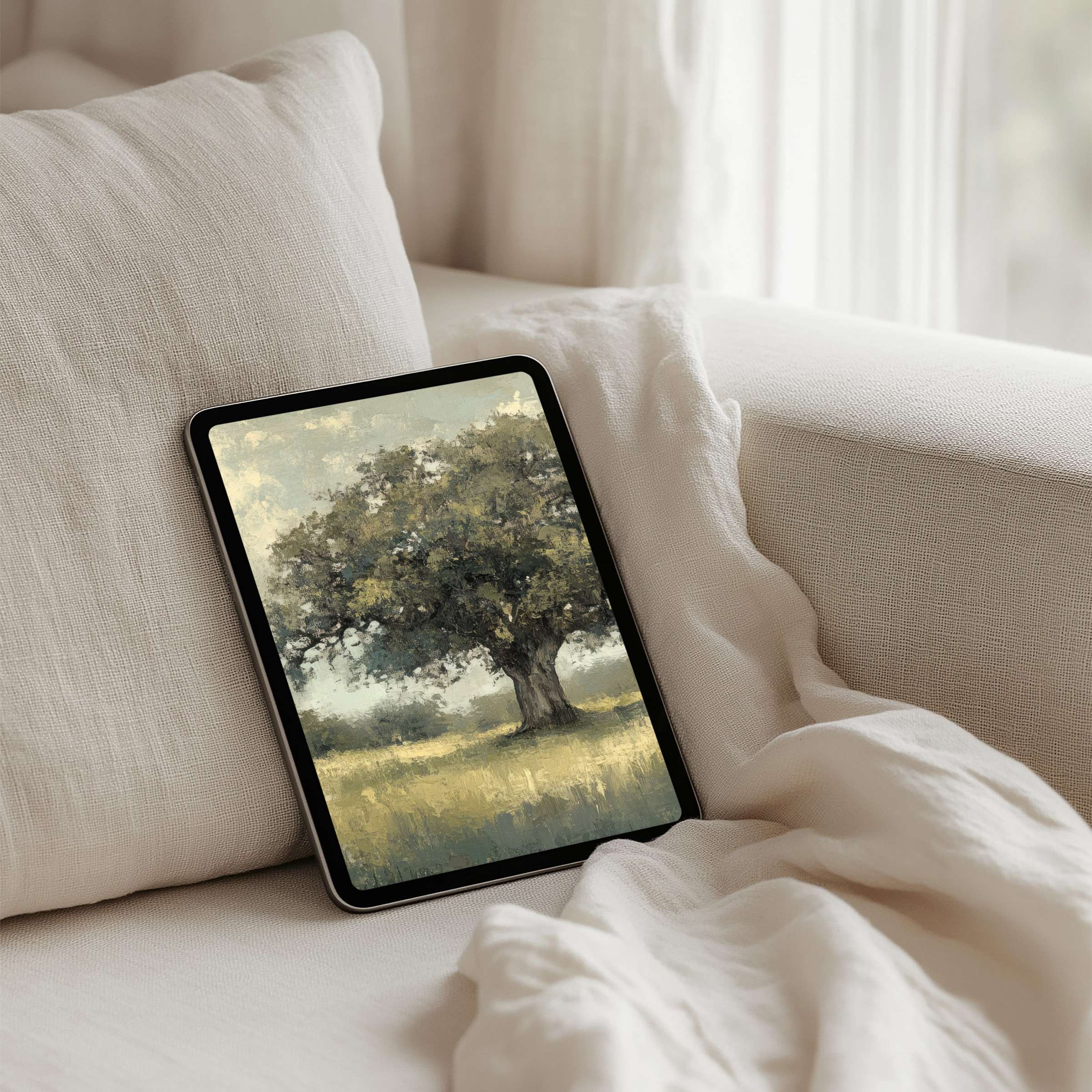 Inspire mindfulness with this artistic iPad background of a serene tree, perfect for instant download on any tablet, exuding elegance