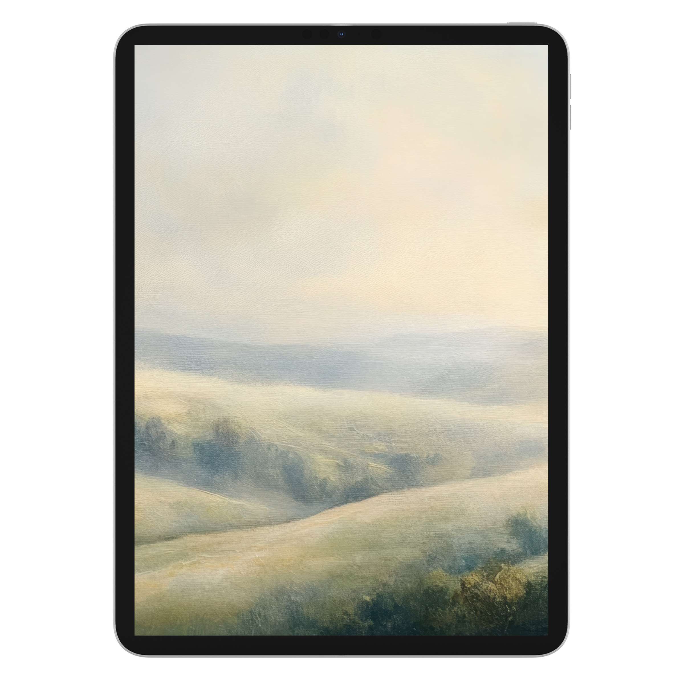 Vintage iPad wallpaper with serene pastel hills, offering an elegant digital download for tablet background art lovers
