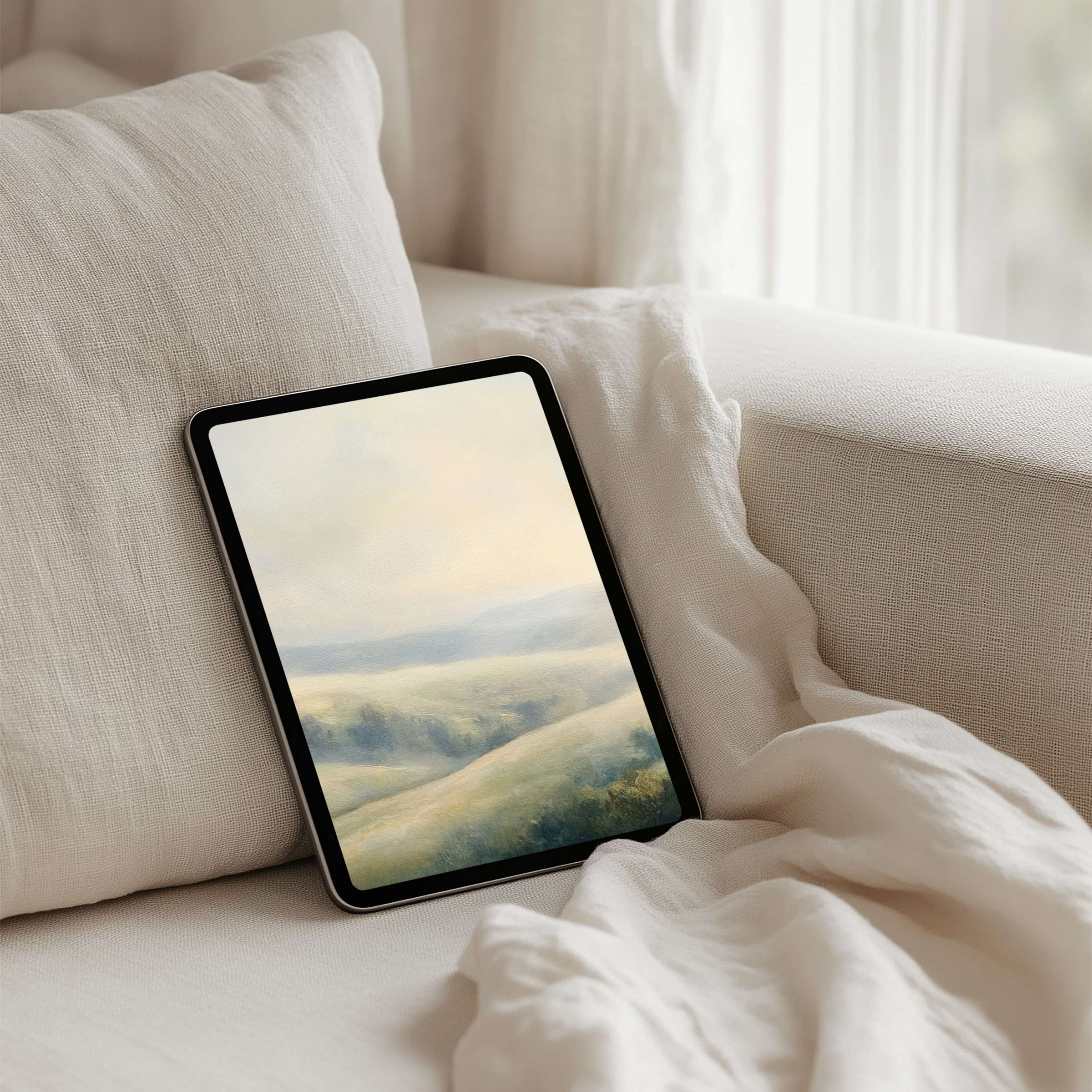 Elegant landscape iPad background for instant download, fits any tablet creating calm inspiration in your serene space