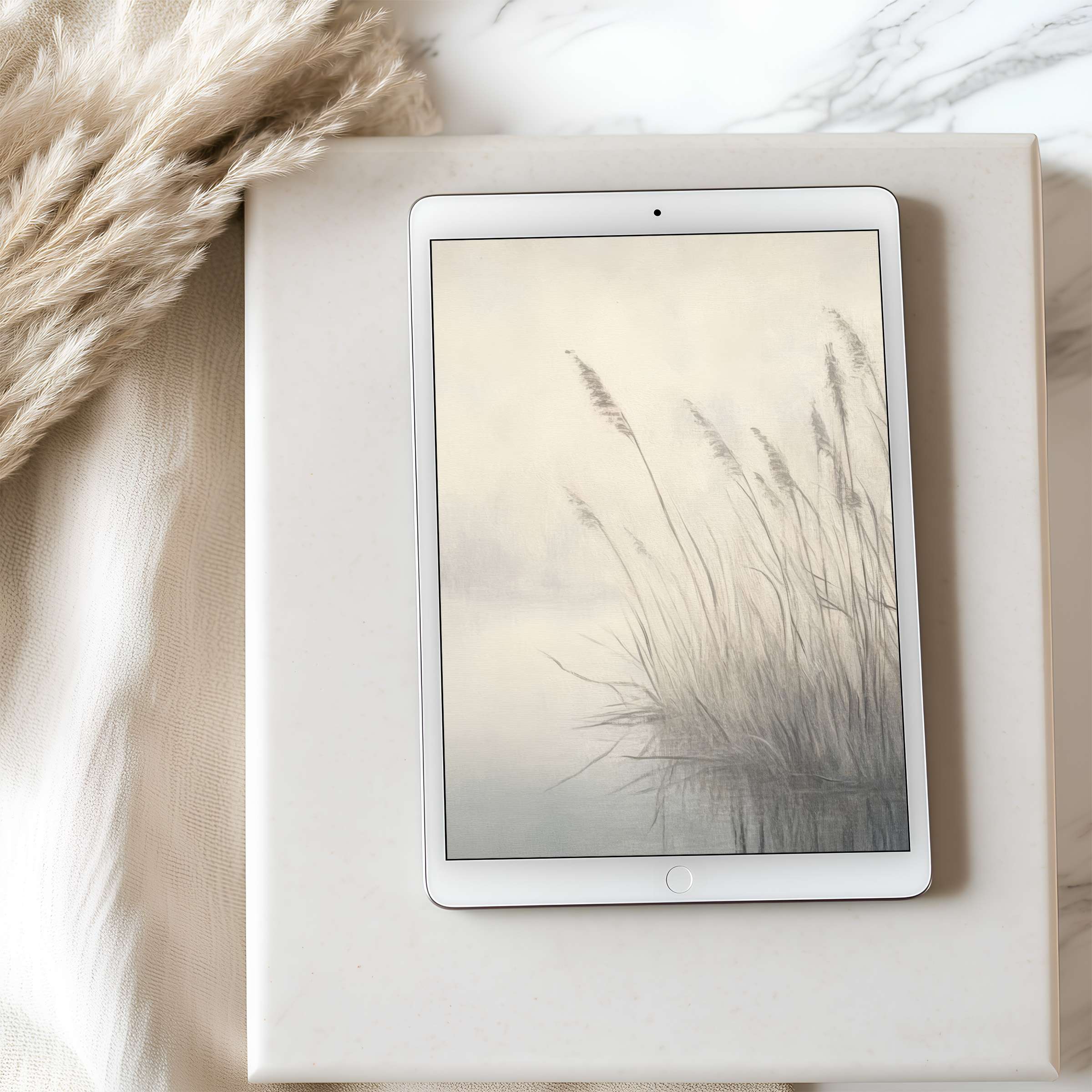 Elegant tablet wallpaper featuring serene reeds in soft hues perfect for a calming iPad backdrop or Android digital download